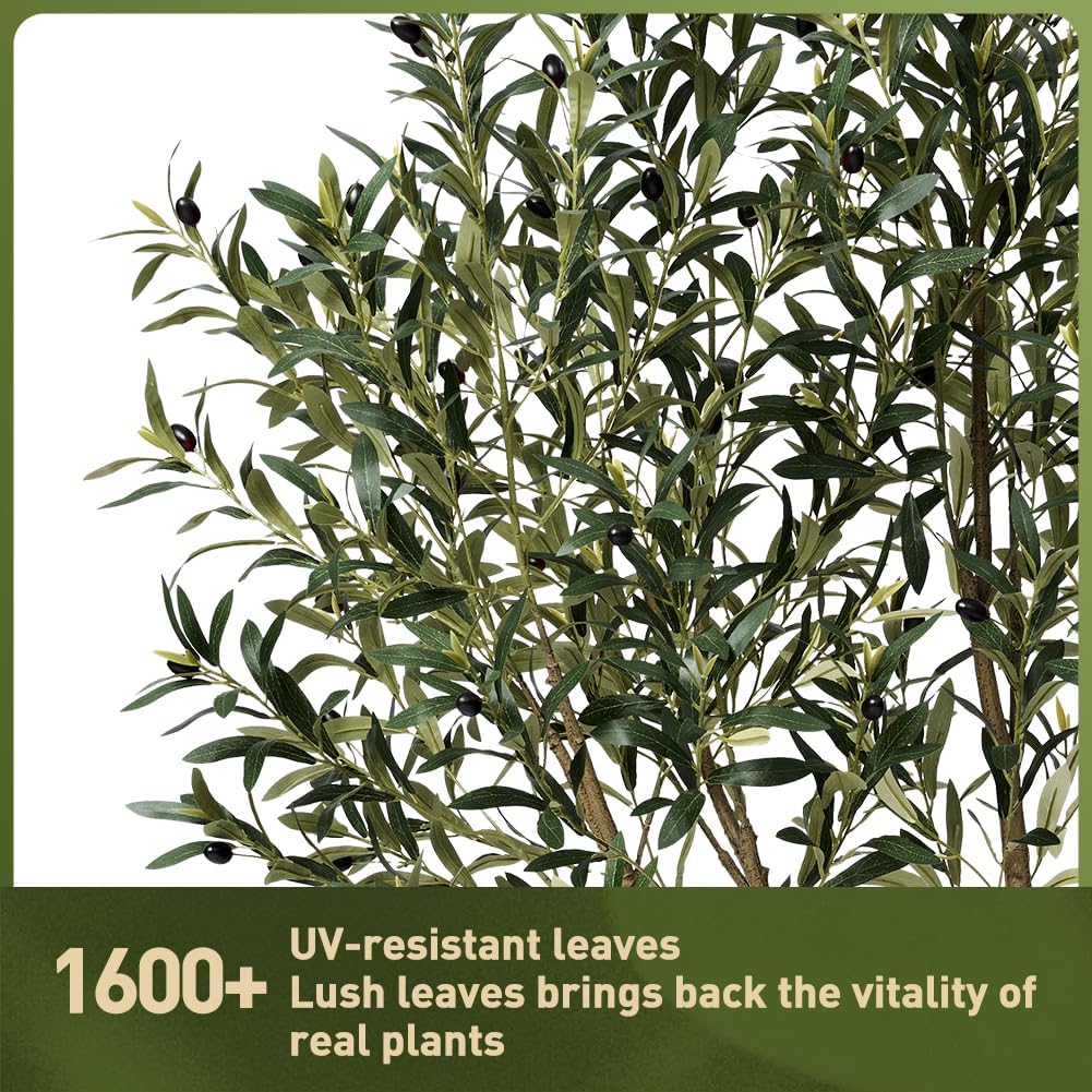 VeriNatural Artificial Olive Tree 6.5FT - Large Fake Olive Trees Indoor with 1676 Lush Leaves,UV Resistant & Natural Wood Trunk, Outdoor Potted Faux Plant for Living Room,Office,Home Decor,VN157