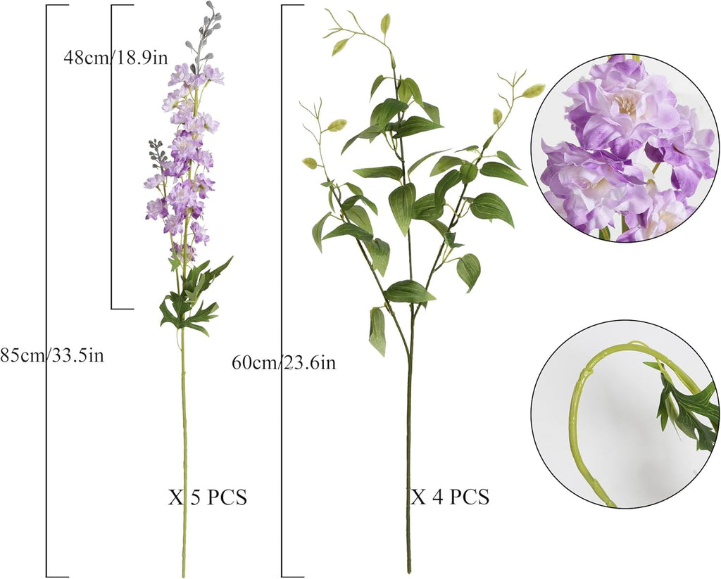 IPOPU Champagne Artificial Delphinium Flowers 33.5" Long Stem Artificial Flowers Fake Flowers for Wedding Centerpieces for Home Tables Party Decor（Champagne）