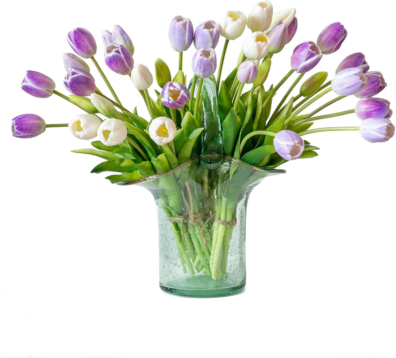 DUYONE 15pcs Artificial Tulips Flowers, Real Touch Latex Bouquet, Fake Tulips for Office Wedding Party Home Kitchen Garden Decoration(White,15pcs)