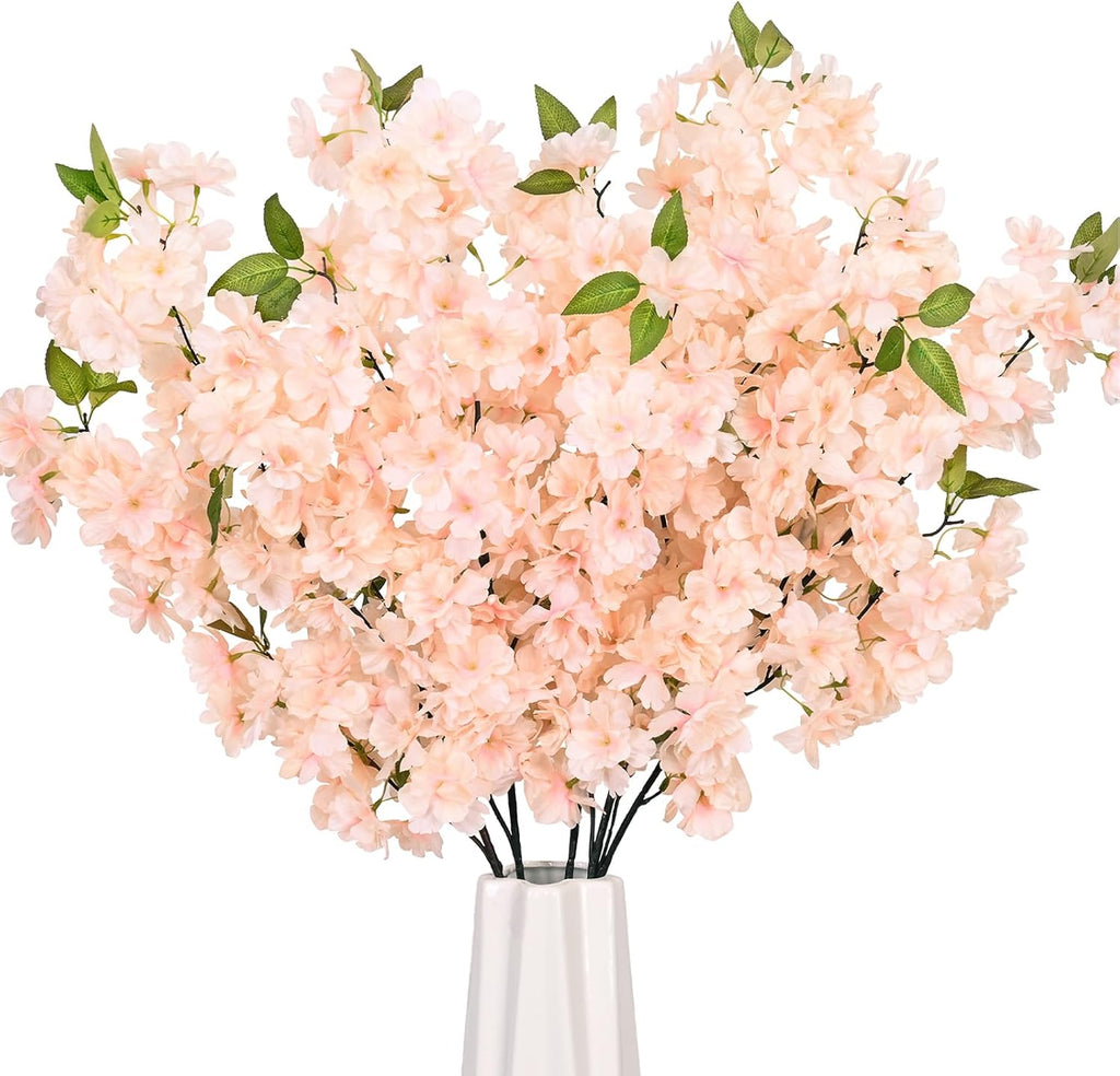 Sunm Boutique White Cherry Blossom Flowers, Artificial Cherry Blossom Decor Faux Cherry Blossom Branches Vase Arrangements for Wedding Home Party Kitchen Decor, Set of 3