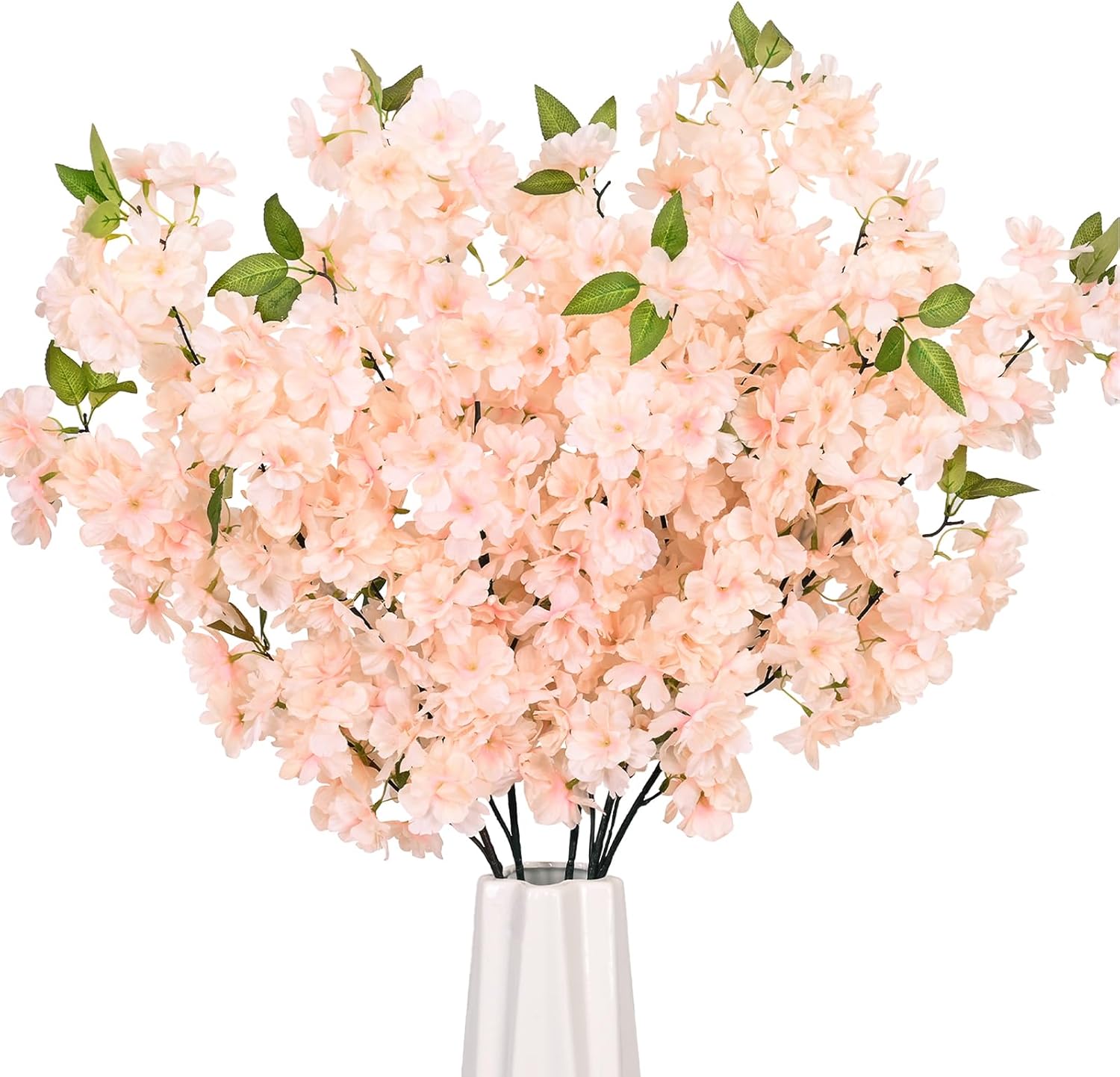 Sunm Boutique White Cherry Blossom Flowers, Artificial Cherry Blossom Decor Faux Cherry Blossom Branches Vase Arrangements for Wedding Home Party Kitchen Decor, Set of 3