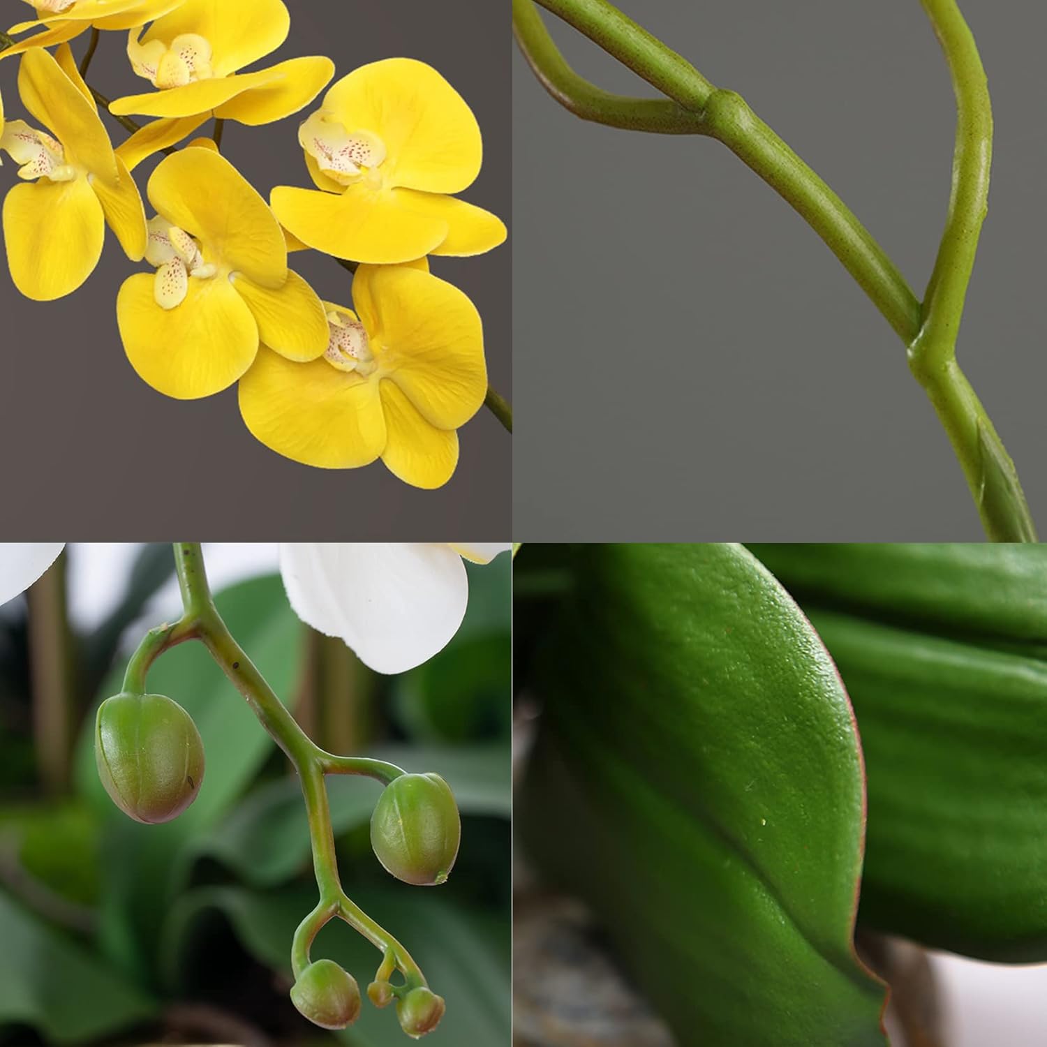 FagusHome 32" Artificial Phalaenopsis Flowers 6 Pcs with 4 Bundles Leaves Artificial Orchid Flowers Stem Plants for Home Décor (6Pcs)