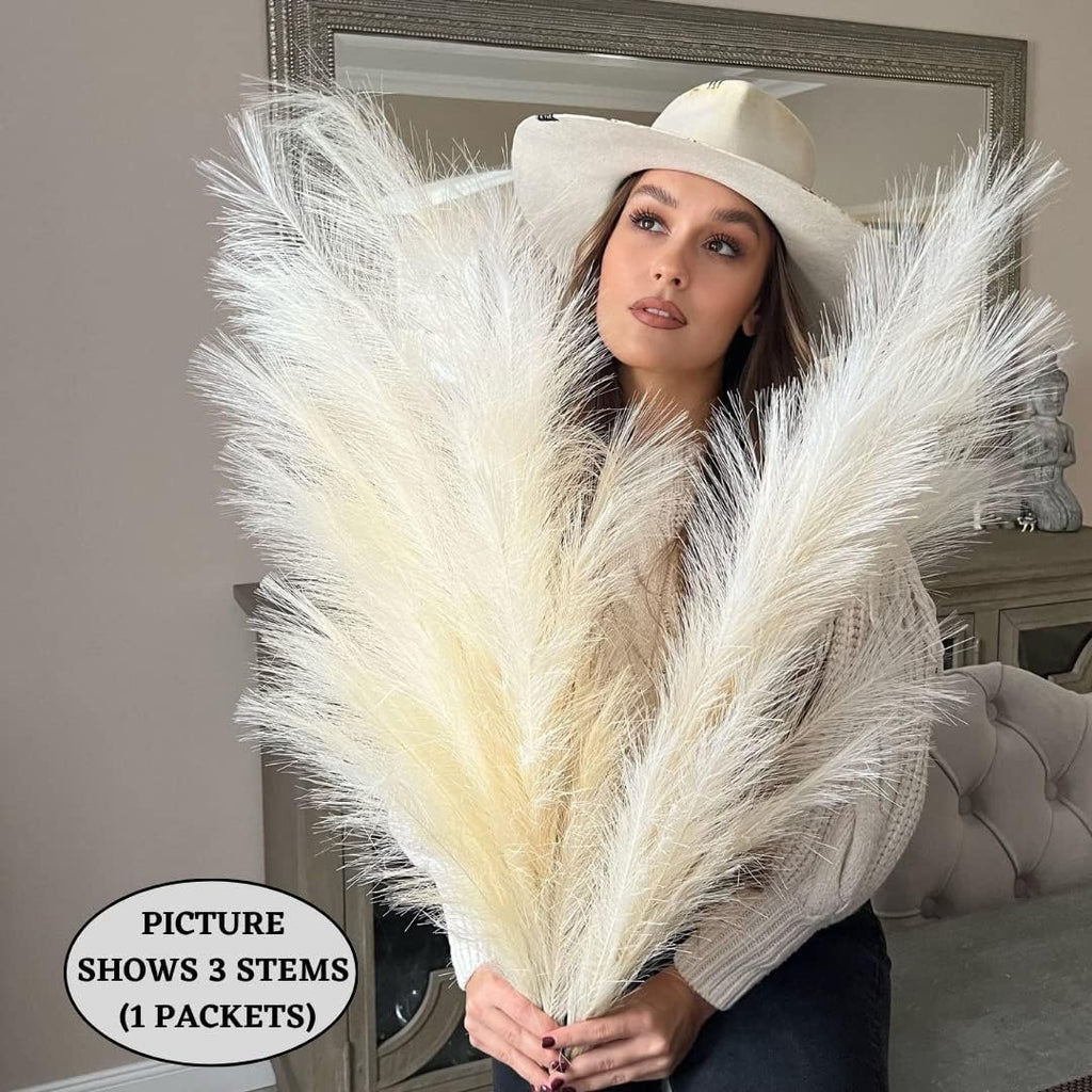 VOULUX Extra Large Tall Blue Fake Faux Artificial Pampas Grass Large Fluffy x3 115cm Stems x18 Decorative Artificial Flora Feathers For Floor Vases Tall Blue Plant Flowers Long Pampas Grass