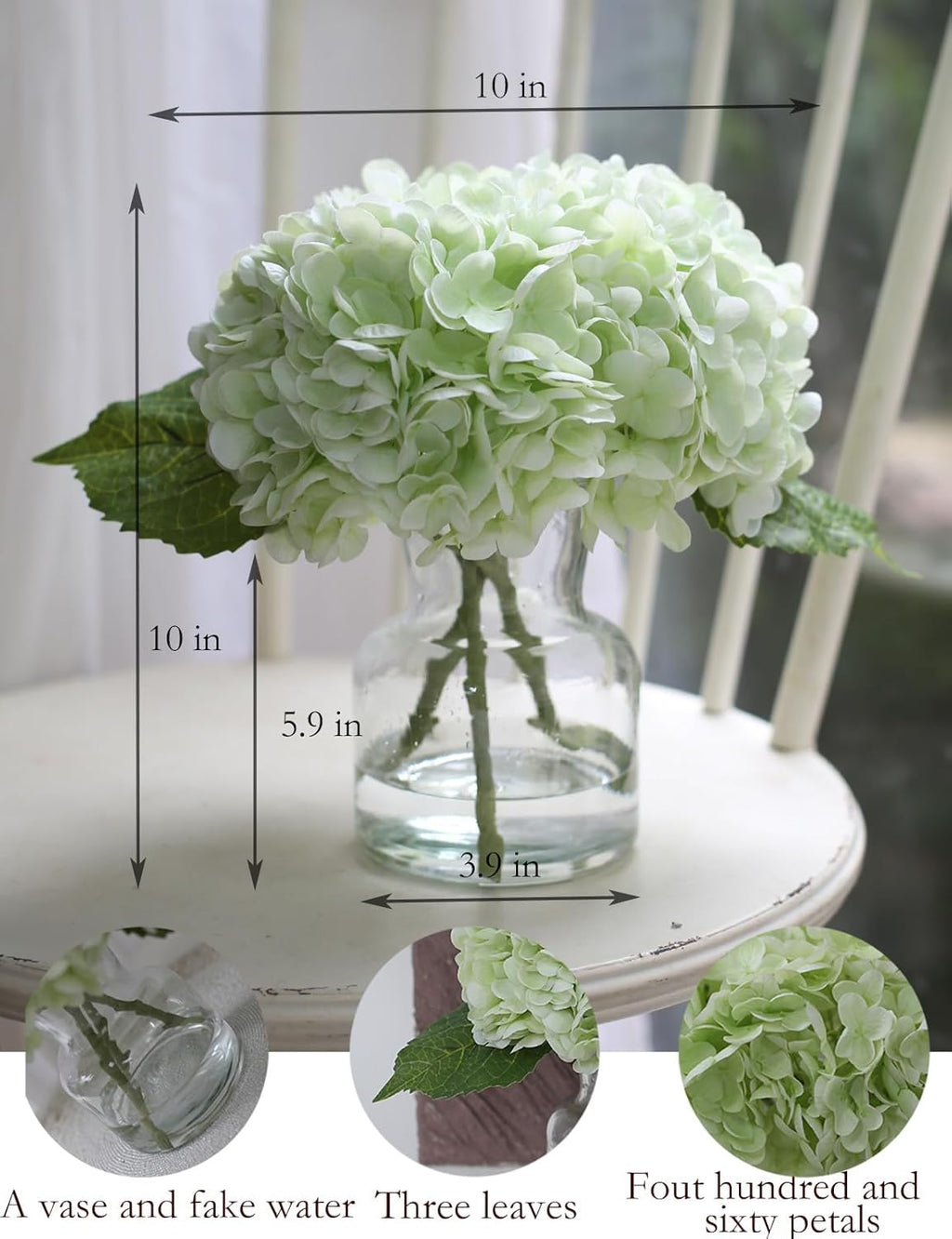 CHASMILE Hydrangea Artificial Flowers in Vase for Home Decoration, White Hydrangea Centerpieces for tables, Lifelike Fake Hydrangea in Vase for Bathroom, Office and Water Bar (White), SX240612