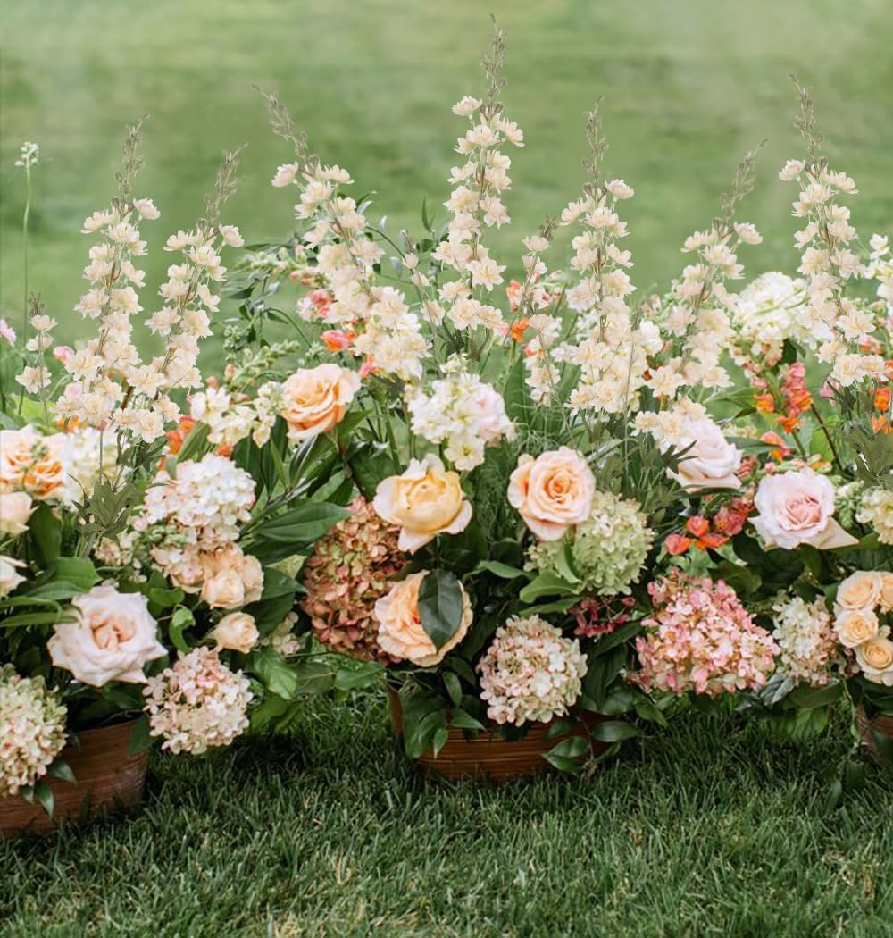 IPOPU Champagne Artificial Delphinium Flowers 33.5" Long Stem Artificial Flowers Fake Flowers for Wedding Centerpieces for Home Tables Party Decor（Champagne）