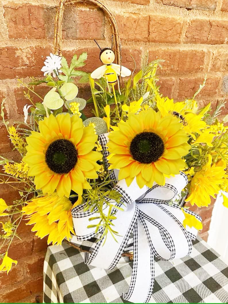 WISTART 8pcs Artificial Sunflower Flowers Long Stem Large Silk Sunflowers Bridal Wedding Bouquet Fake Yellow Flower Arrangements for Outdoor