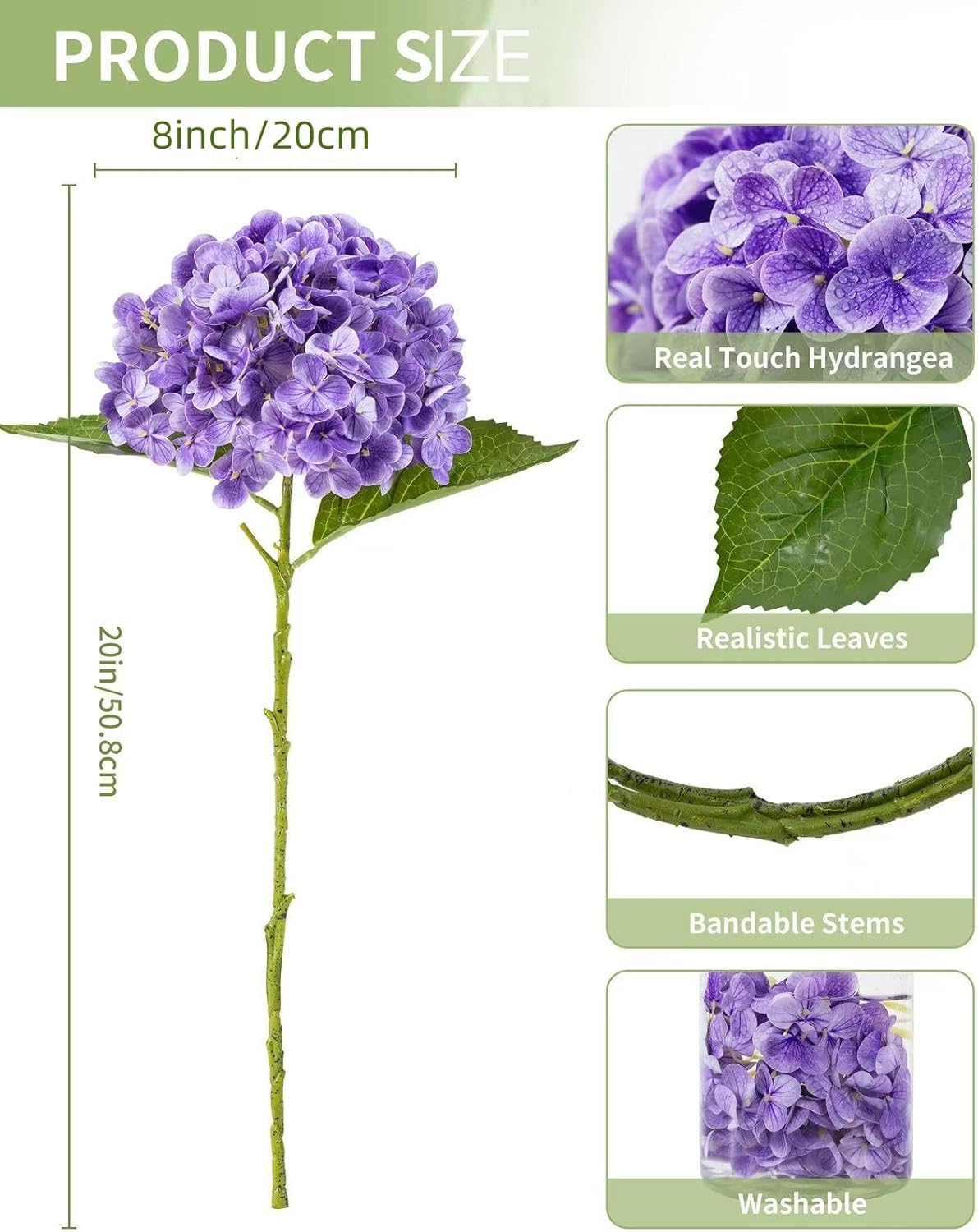 DuHouse 3Pcs Large Hydrangea Artificial Flowers,Latex Real Touch Hydrangeas Lifelike Hydrangea Flower for Home Wedding Bouquets Centerpieces Party Living Room Decoration(Blue)