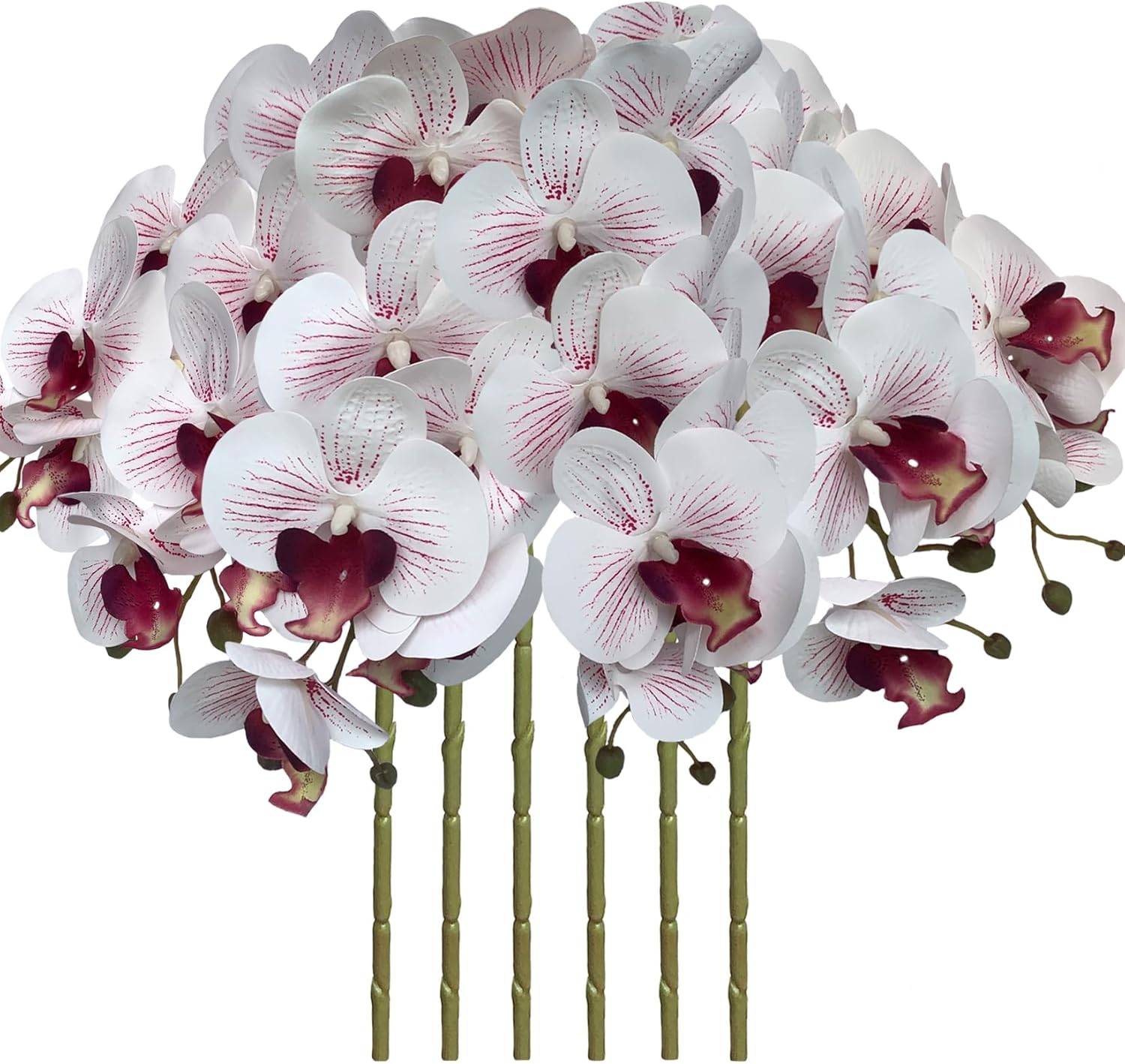 FagusHome 32" Artificial Phalaenopsis Flowers 6 Pcs with 4 Bundles Leaves Artificial Orchid Flowers Stem Plants for Home Décor (6Pcs)