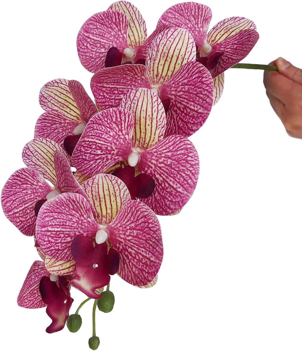 FagusHome 32" Artificial Phalaenopsis Flowers 6 Pcs with 4 Bundles Leaves Artificial Orchid Flowers Stem Plants for Home Décor (6Pcs)