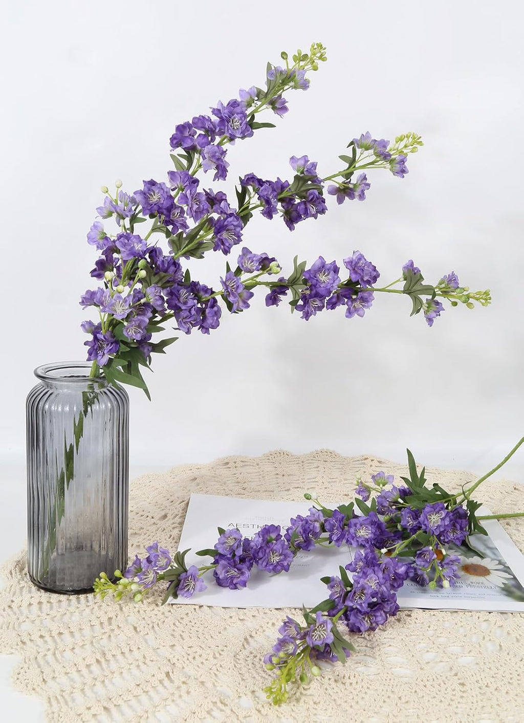 IPOPU Champagne Artificial Delphinium Flowers 33.5" Long Stem Artificial Flowers Fake Flowers for Wedding Centerpieces for Home Tables Party Decor（Champagne）