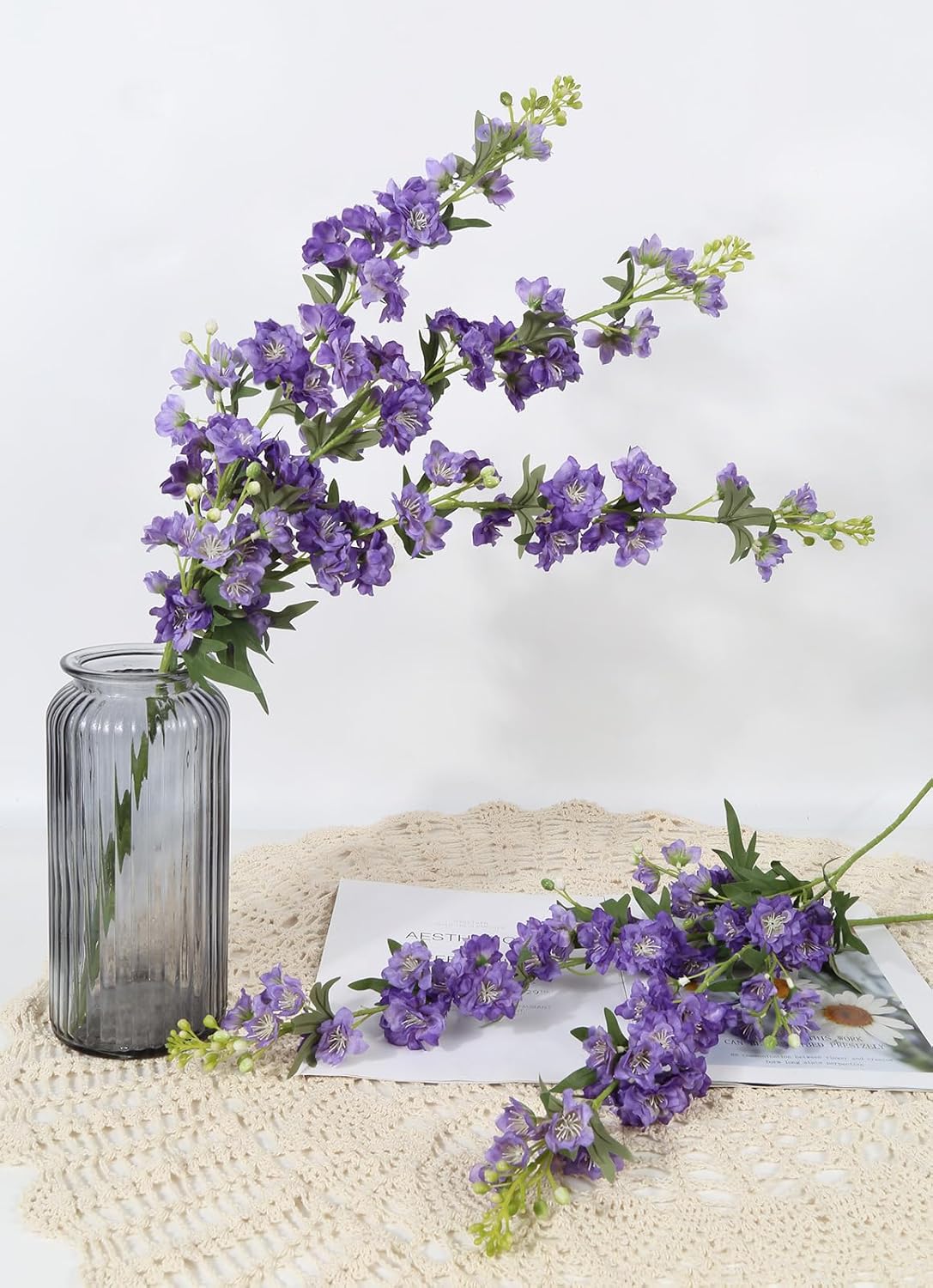 IPOPU Champagne Artificial Delphinium Flowers 33.5" Long Stem Artificial Flowers Fake Flowers for Wedding Centerpieces for Home Tables Party Decor（Champagne）