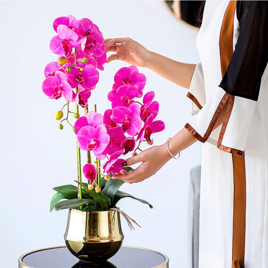 FagusHome 32 Inches Artificial Phalaenopsis Flowers 4 Pcs with 2 bundles Leaves Artificial Orchid Flowers Stem Plants for Home Décor (White)