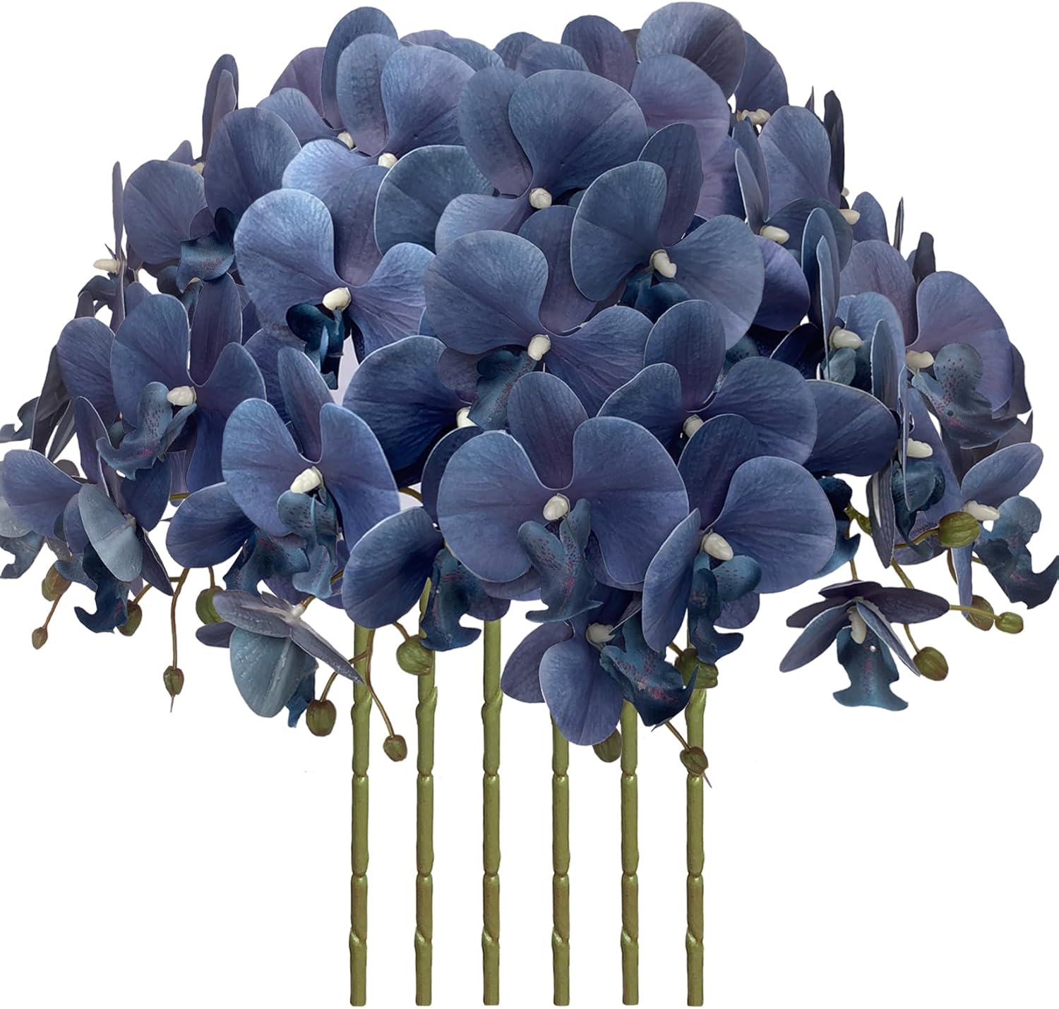 FagusHome 32" Artificial Phalaenopsis Flowers 6 Pcs with 4 Bundles Leaves Artificial Orchid Flowers Stem Plants for Home Décor (6Pcs)