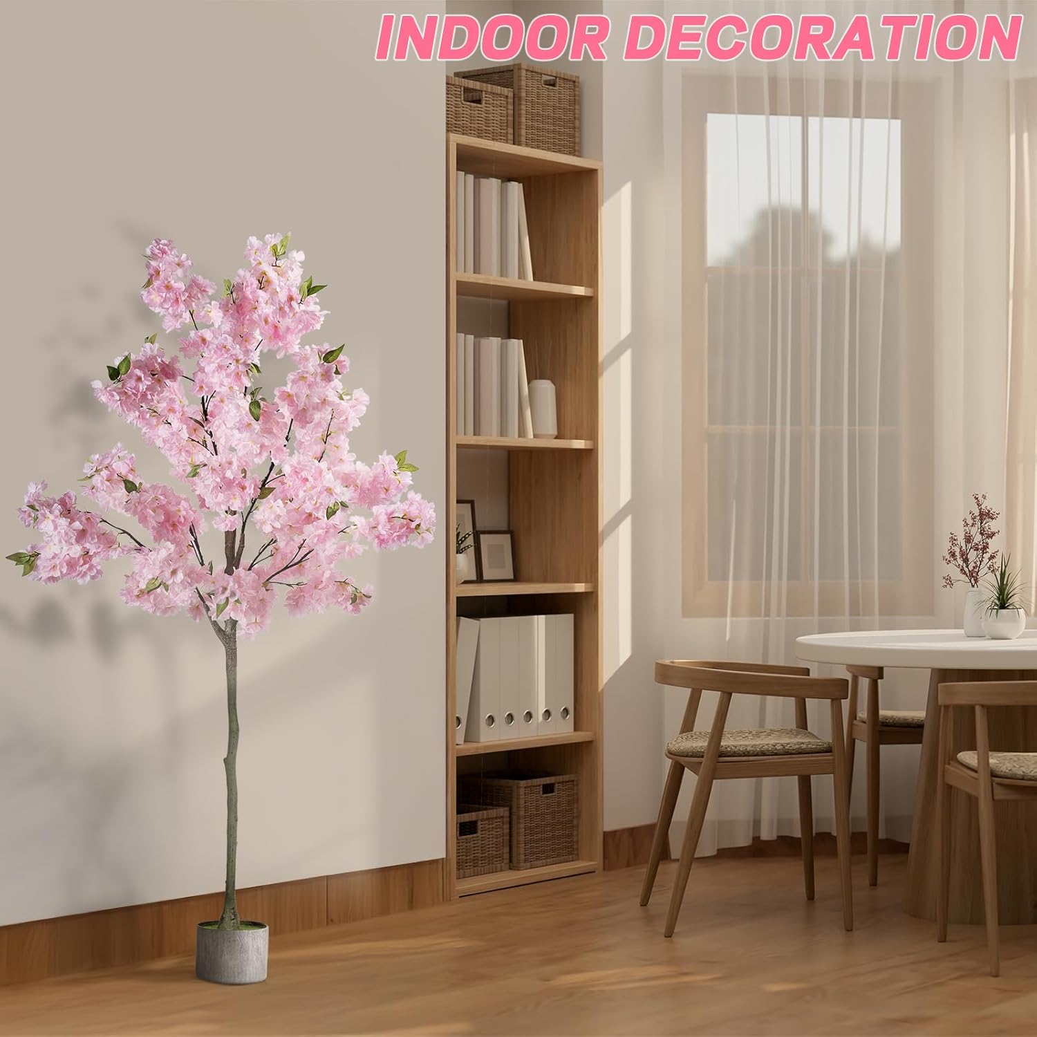 PINPON 6FT Artificial Cherry Blossom Tree for Home Decor, Tall Fake Plant Potted Silk Trees, Faux Floor Tree for Indoor Outdoor Living Room Garden Decoration, Pink