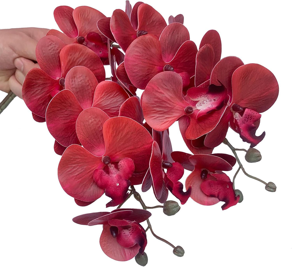 FagusHome 32" Artificial Phalaenopsis Flowers 6 Pcs with 4 Bundles Leaves Artificial Orchid Flowers Stem Plants for Home Décor (6Pcs)