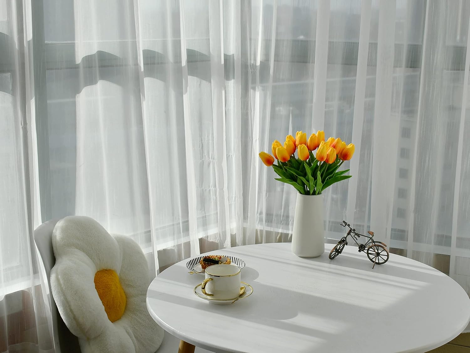 Mandy's 20pcs Pure White Flowers Artificial Tulip Silk Flowers 13.5" in Bulk Home Kitchen Wedding Decorations