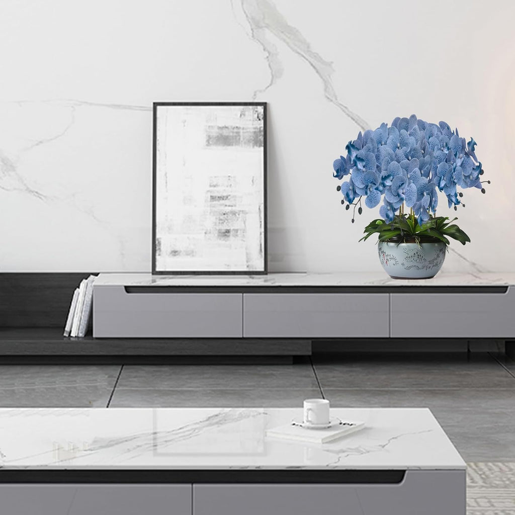 FagusHome 32" Artificial Phalaenopsis Flowers 6 Pcs with 4 Bundles Leaves Artificial Orchid Flowers Stem Plants for Home Décor (6Pcs)