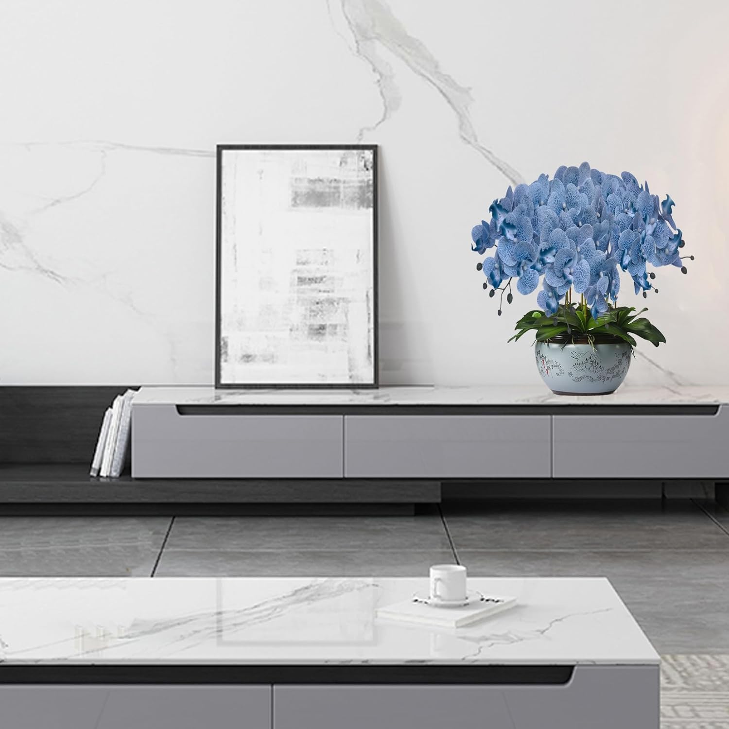 FagusHome 32" Artificial Phalaenopsis Flowers 6 Pcs with 4 Bundles Leaves Artificial Orchid Flowers Stem Plants for Home Décor (6Pcs)