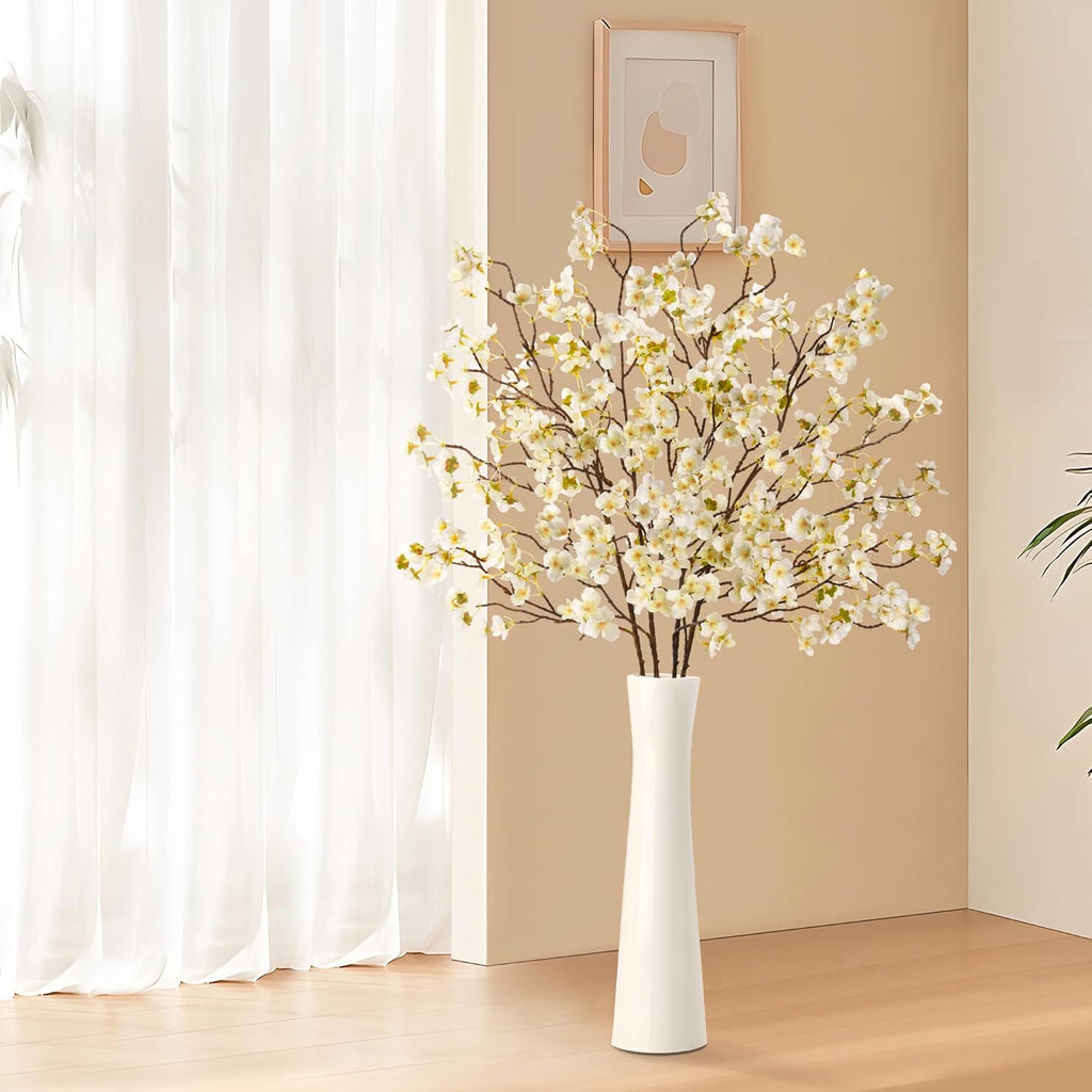 florisso Cherry Blossom Branches, Faux Peach Blossom Flowers, Artificial Plum Branches Real Touch Silk for Party Home Decor Wedding Arrangements (4PCS, White, 41")