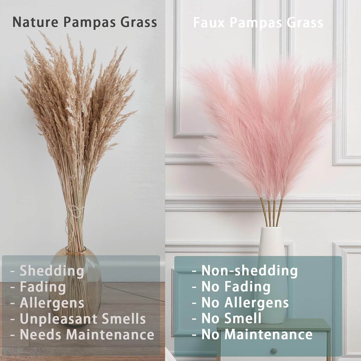 Wttisel 38" 10 Stems White Pampas Grass Tall Decor - Faux Pampas Grass for Floor Vase Boho Home Wedding Mothers Day Decoration