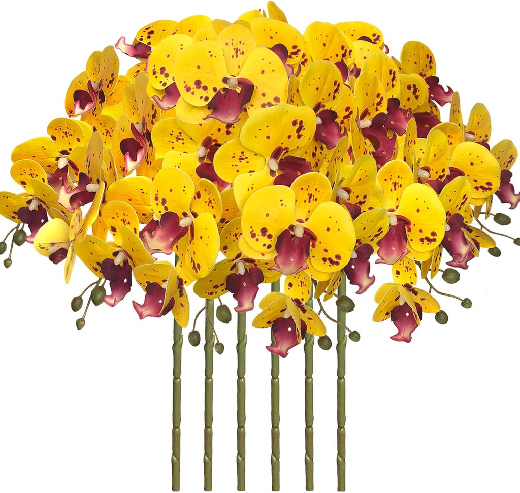 FagusHome 32" Artificial Phalaenopsis Flowers 6 Pcs with 4 Bundles Leaves Artificial Orchid Flowers Stem Plants for Home Décor (6Pcs)