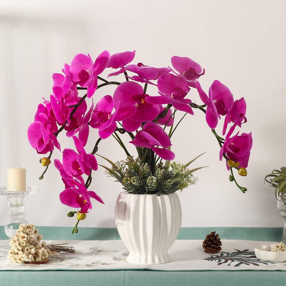 LESING Artificial Flowers Ochids Plants Fake Orchid in Pot Artificial Flowers with Vase Orquidea Faux Orchid for Home Indoor Decoration (Style 2,White Vase)
