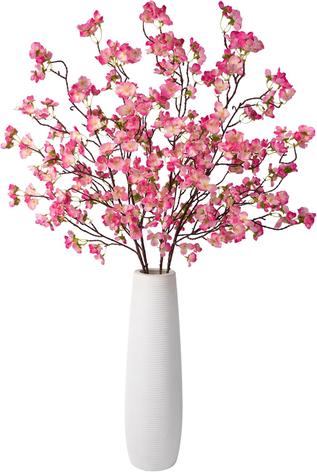 florisso Cherry Blossom Branches, Faux Peach Blossom Flowers, Artificial Plum Branches Real Touch Silk for Party Home Decor Wedding Arrangements (4PCS, White, 41")