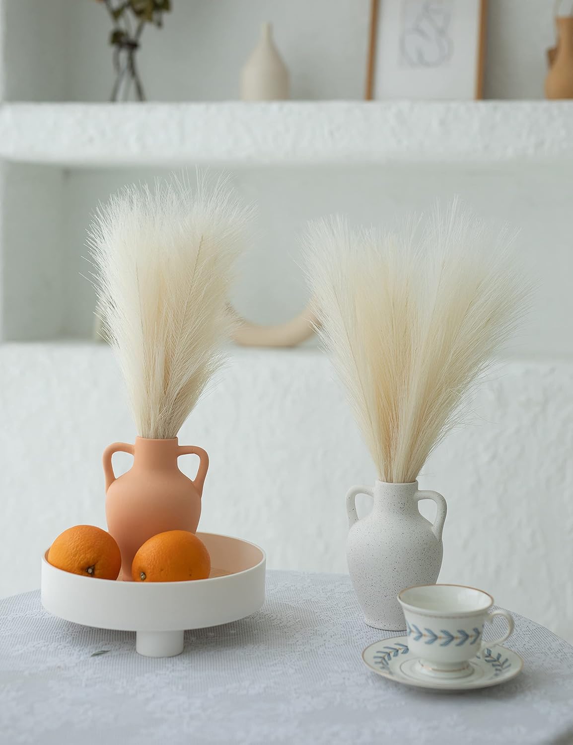 ChagoArt 6 Stems 17" Taupe Faux Pampas Grass - Boho Chic Rustic Artificial Plant