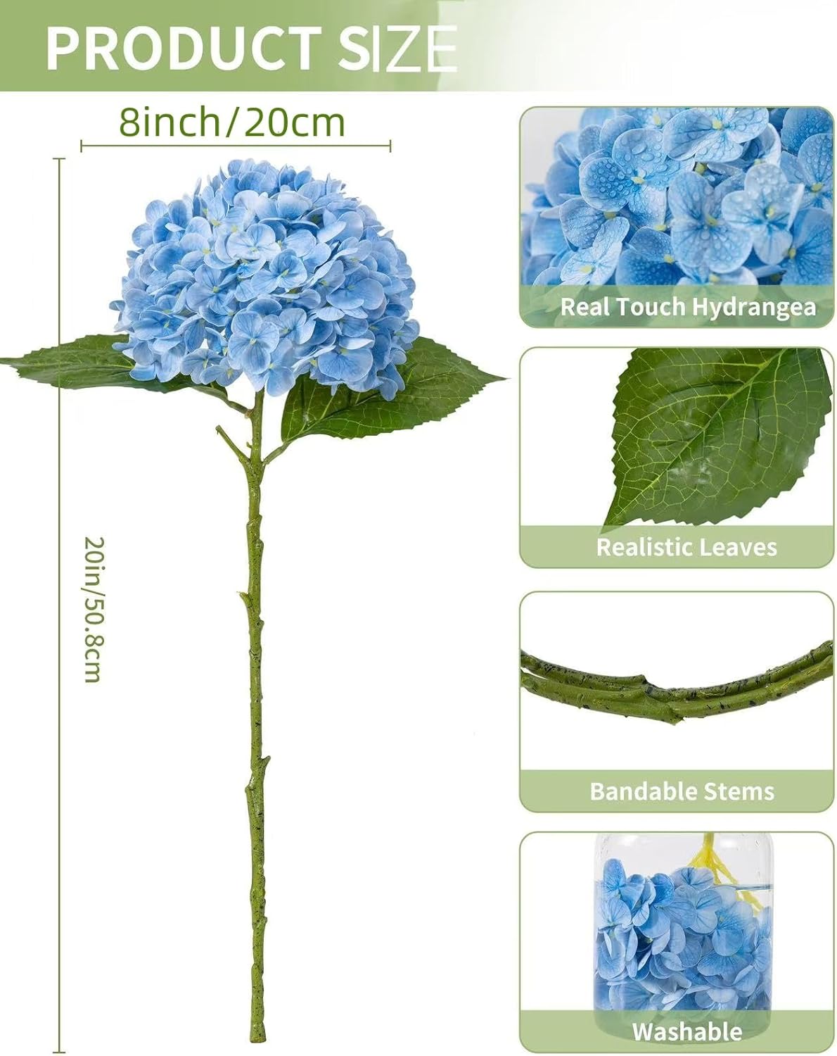 DuHouse 3Pcs Large Hydrangea Artificial Flowers,Latex Real Touch Hydrangeas Lifelike Hydrangea Flower for Home Wedding Bouquets Centerpieces Party Living Room Decoration(Blue)