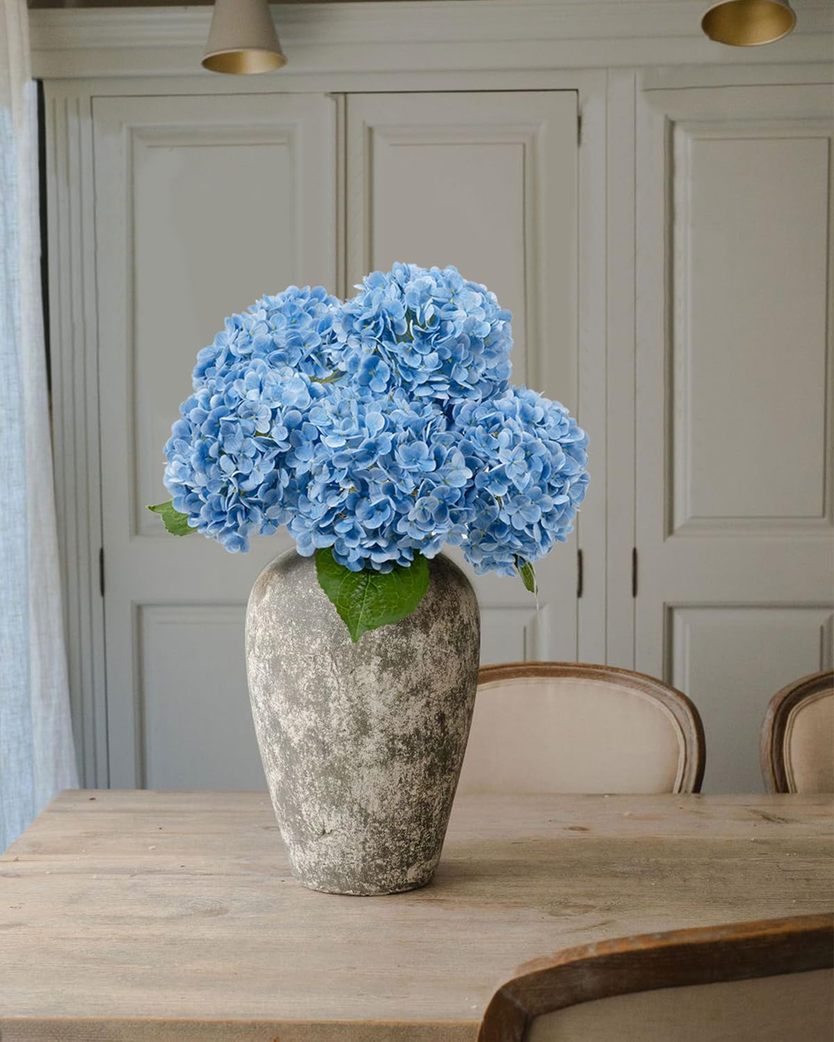 DuHouse 3Pcs Large Hydrangea Artificial Flowers,Latex Real Touch Hydrangeas Lifelike Hydrangea Flower for Home Wedding Bouquets Centerpieces Party Living Room Decoration(Blue)