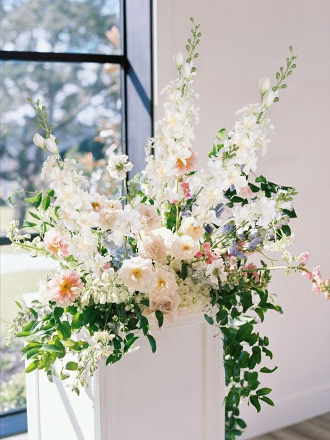 INSUNSIX Blue Silk Flowers 6PCS Real Touch Delphinium Artificial Flowers Blue Larkspur Faux Flowers Realistic Tall Flowers for Vase Wedding Centerpieces for Tables Home Decor (Blue)