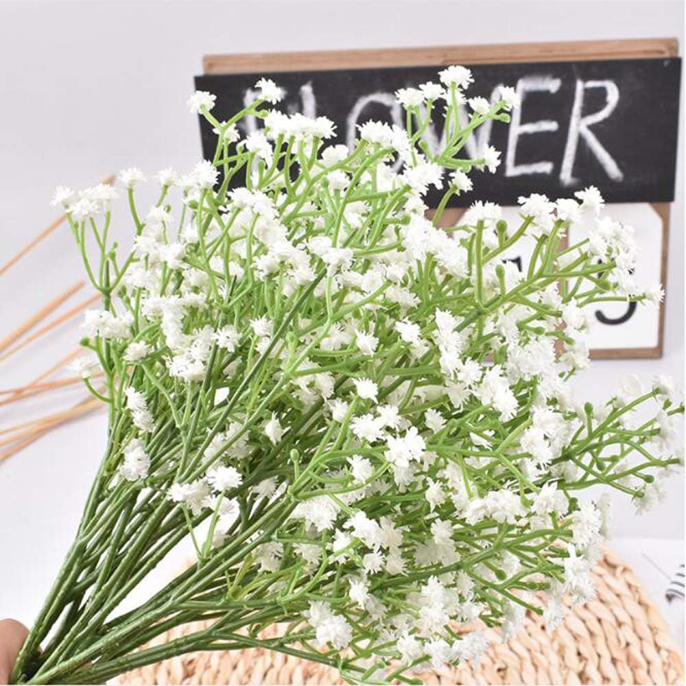 Flow.month 5Pcs Artificial Flowers, Fake Flowers Silk Plastic Artificial Gypsophila Realistic Flower Arrangements Wedding Decoration Table Centerpieces(White)
