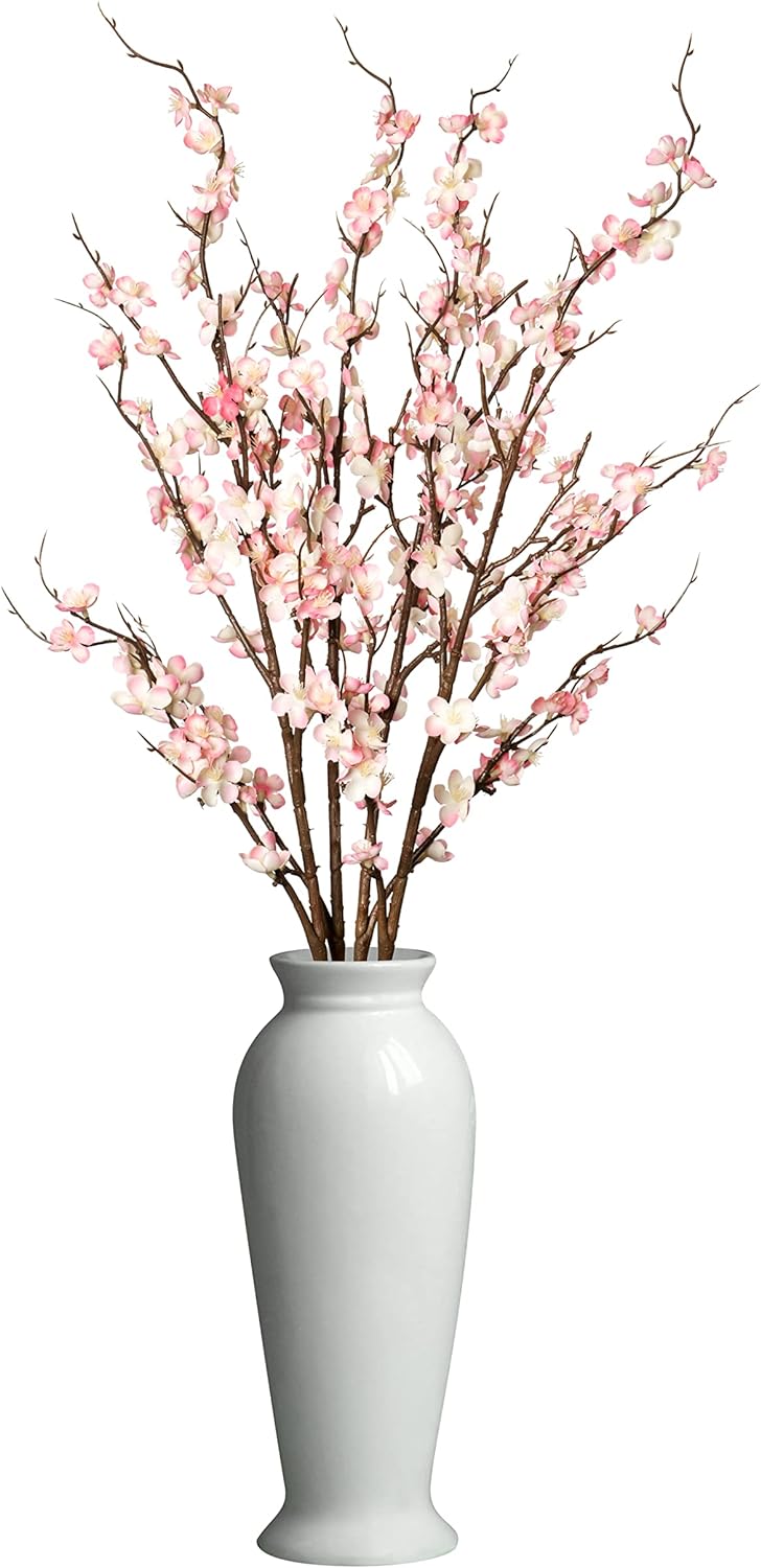 Ammyoo 4 PCS Artificial Plum Blossom Party Decorations Fake Cherry Flowers Faux Long Stems Wintersweets Silk Flowers Arrangement for Wedding Home Office Bedroom Decor(White)