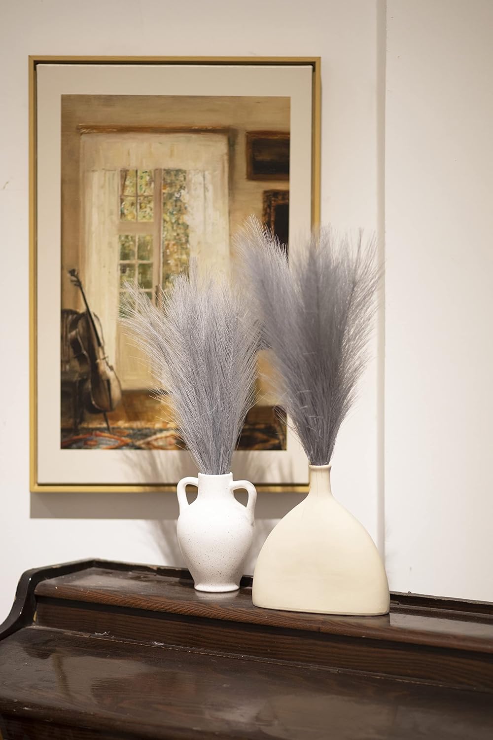 ChagoArt 6 Stems 17" Taupe Faux Pampas Grass - Boho Chic Rustic Artificial Plant