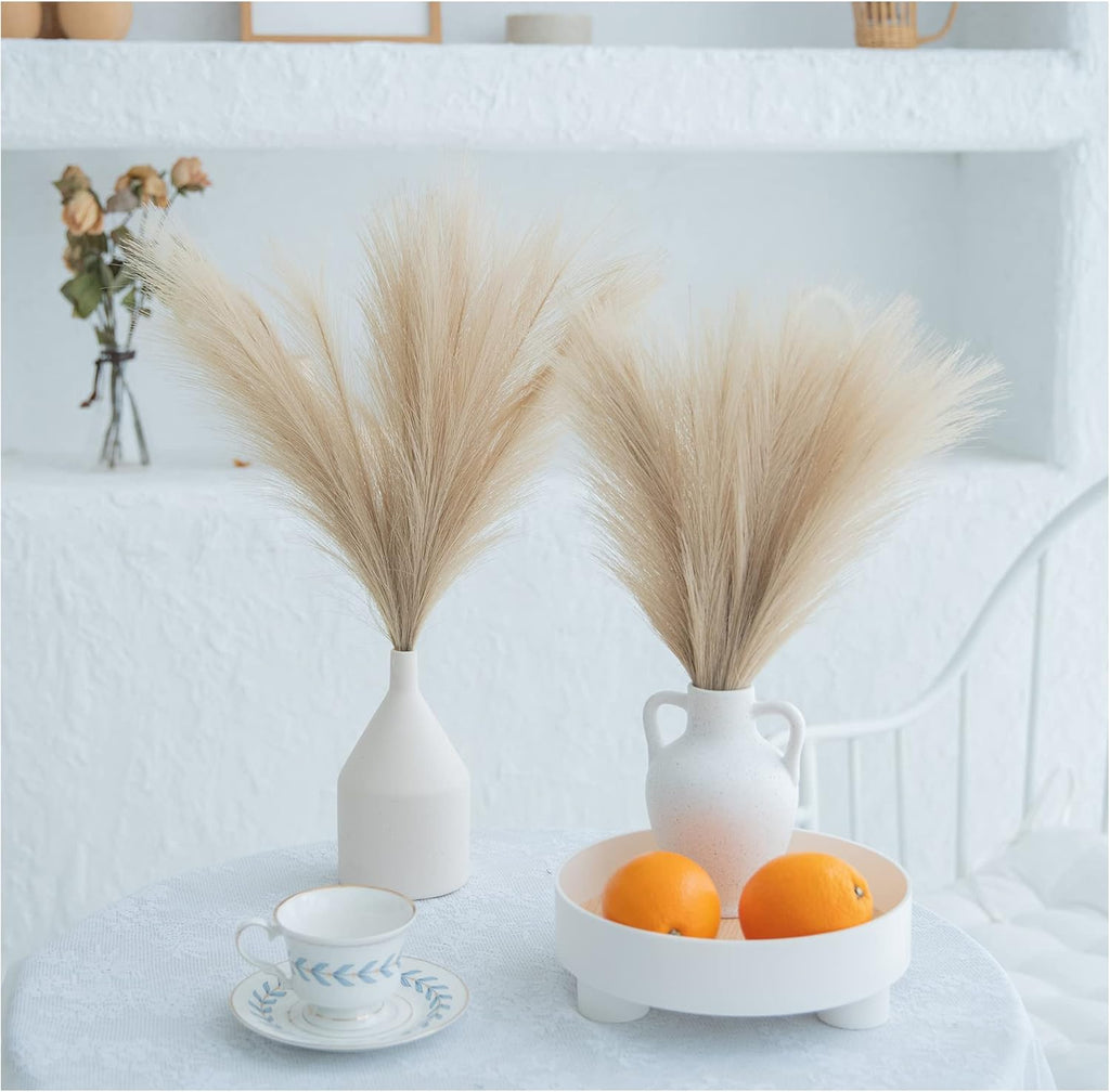 ChagoArt 6 Stems 17" Taupe Faux Pampas Grass - Boho Chic Rustic Artificial Plant