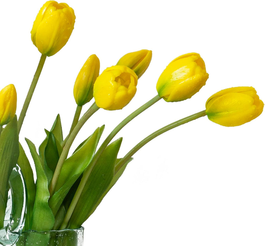 DUYONE 15pcs Artificial Tulips Flowers, Real Touch Latex Bouquet, Fake Tulips for Office Wedding Party Home Kitchen Garden Decoration(White,15pcs)