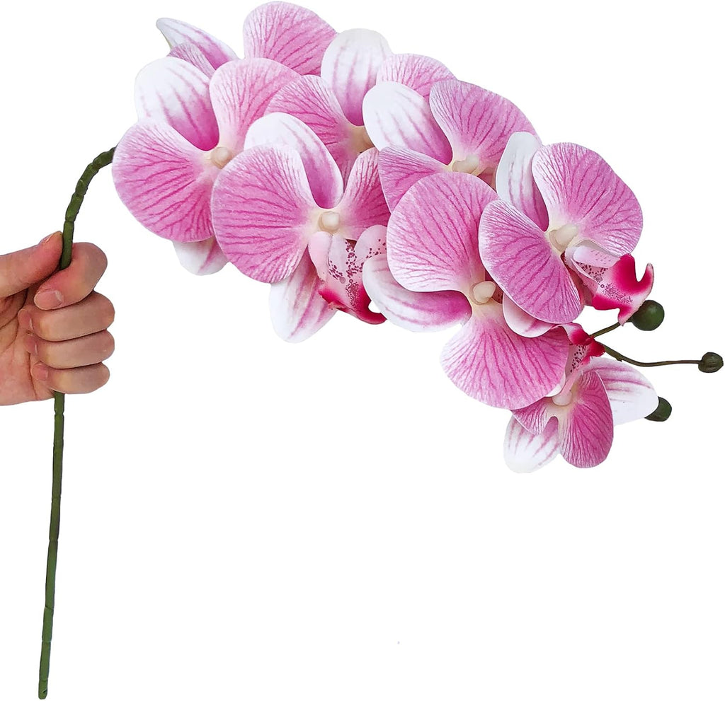 FagusHome 32 Inches Artificial Phalaenopsis Flowers 4 Pcs with 2 bundles Leaves Artificial Orchid Flowers Stem Plants for Home Décor (White)