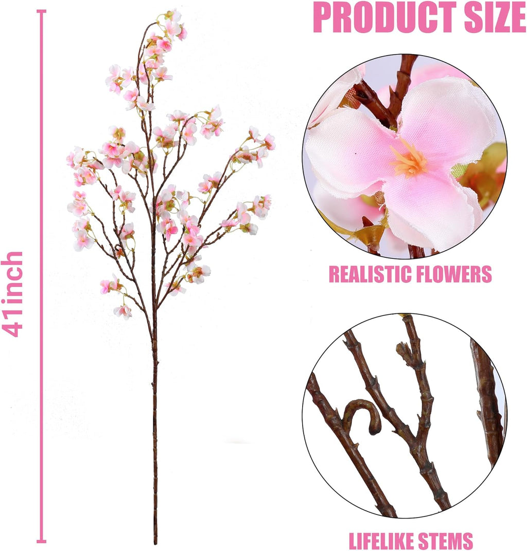 Sggvecsy Artificial Cherry Blossom Flowers 4 Pcs Faux Cherry Blossom Stems Faux Silk Cherry Blossom Branches 41’’ Fake Flowers Long Stems for Vase Arrangements Home Wedding Table Decor (Pink)