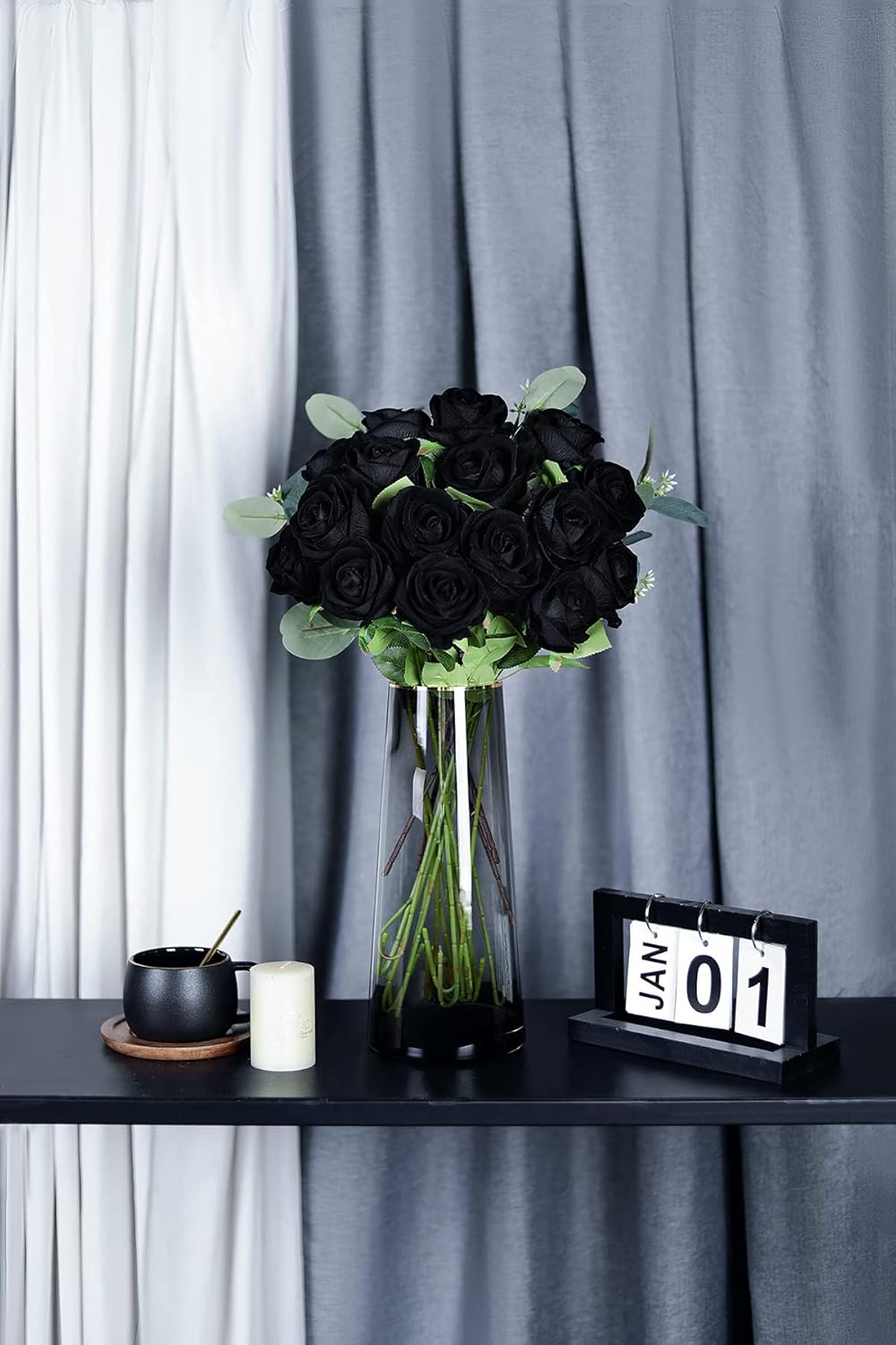 Luyue 10 Pack Artificial Velvet Roses Fake Red Rose Silk Flowers with Stem Floral Gift for Wedding Arrangement Party Home Decor-Red