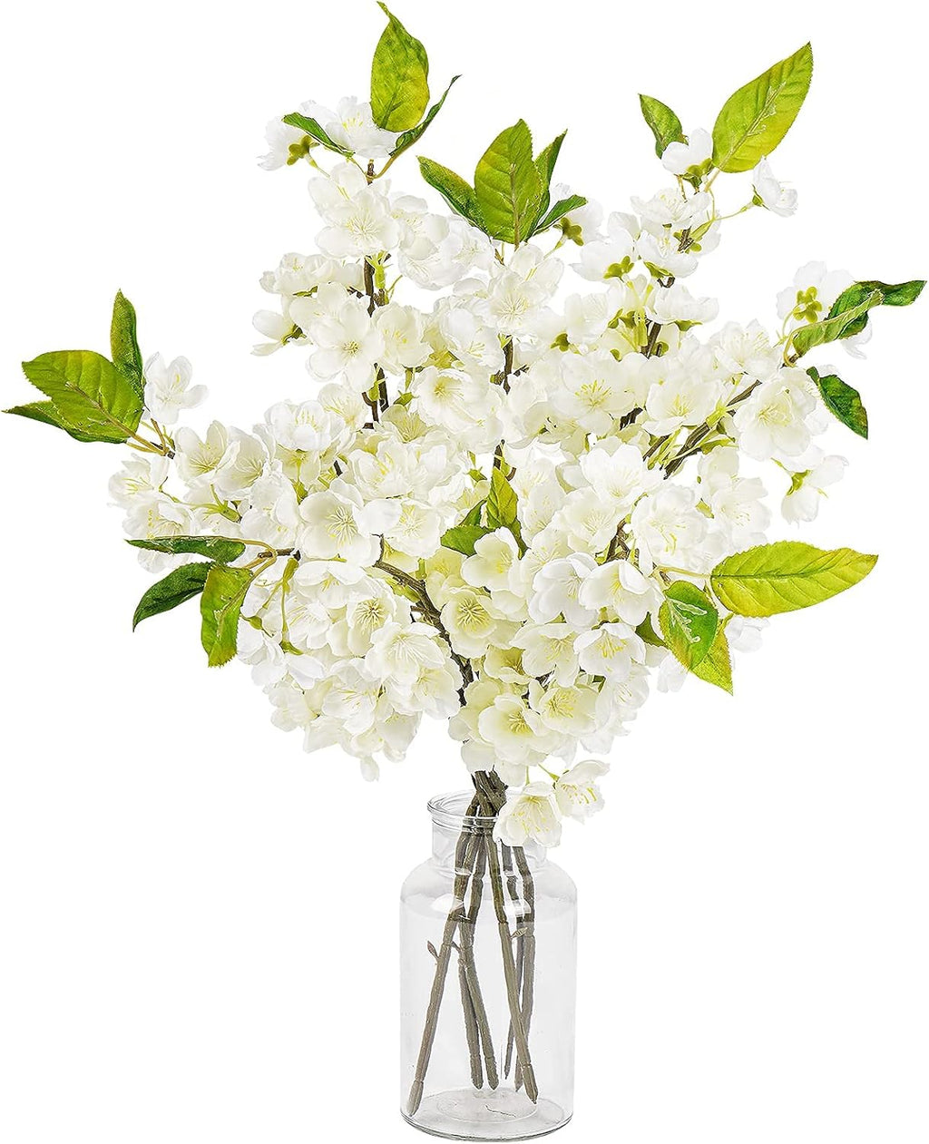 Sunm Boutique White Cherry Blossom Flowers, Artificial Cherry Blossom Decor Faux Cherry Blossom Branches Vase Arrangements for Wedding Home Party Kitchen Decor, Set of 3