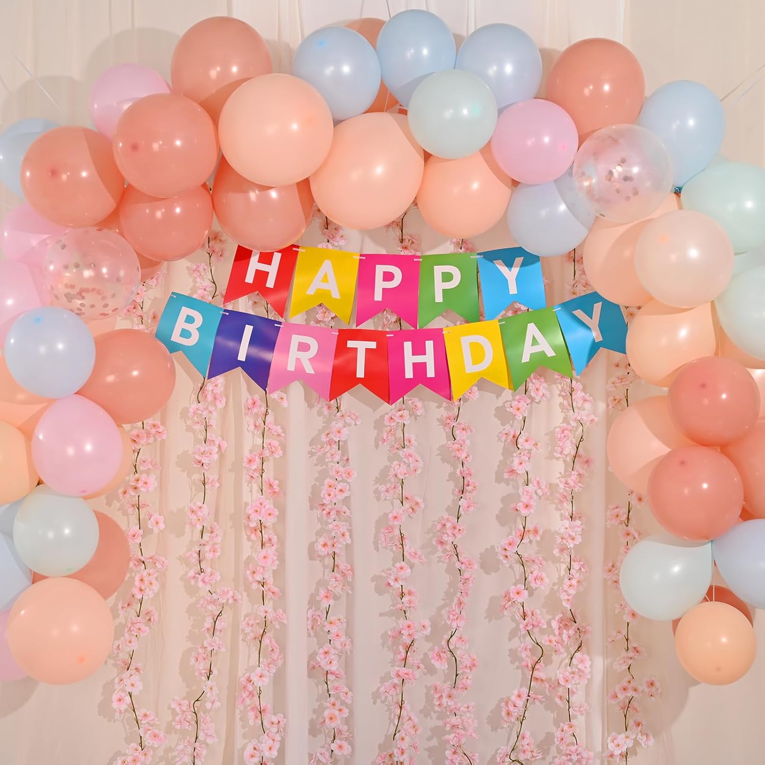 Sunm Boutique 4pcs Artificial Cherry Blossom Garland Hanging Vine Silk Garland Wedding Party Decor