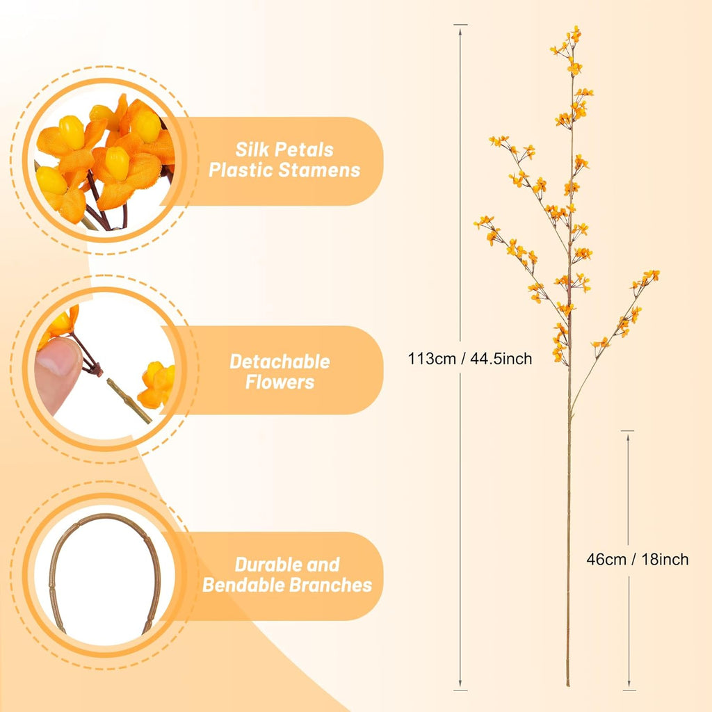 Ammyoo 4 PCS Artificial Plum Blossom Party Decorations Fake Cherry Flowers Faux Long Stems Wintersweets Silk Flowers Arrangement for Wedding Home Office Bedroom Decor(White)