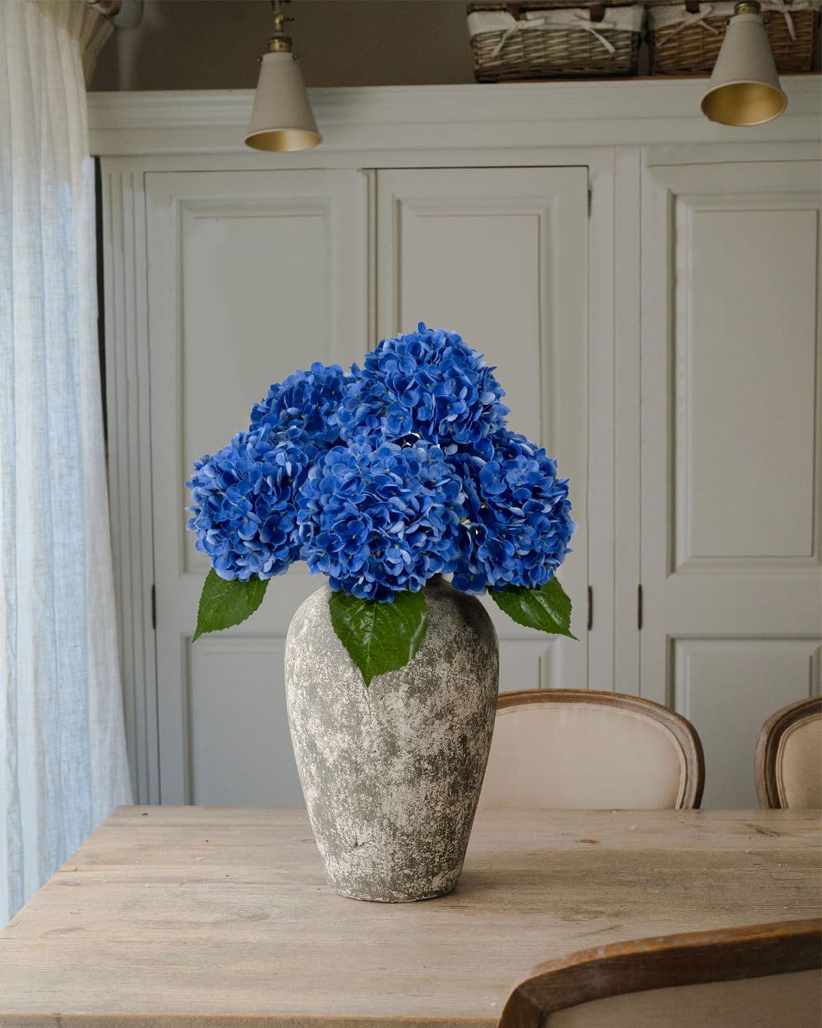 DuHouse 3Pcs Large Hydrangea Artificial Flowers,Latex Real Touch Hydrangeas Lifelike Hydrangea Flower for Home Wedding Bouquets Centerpieces Party Living Room Decoration(Blue)