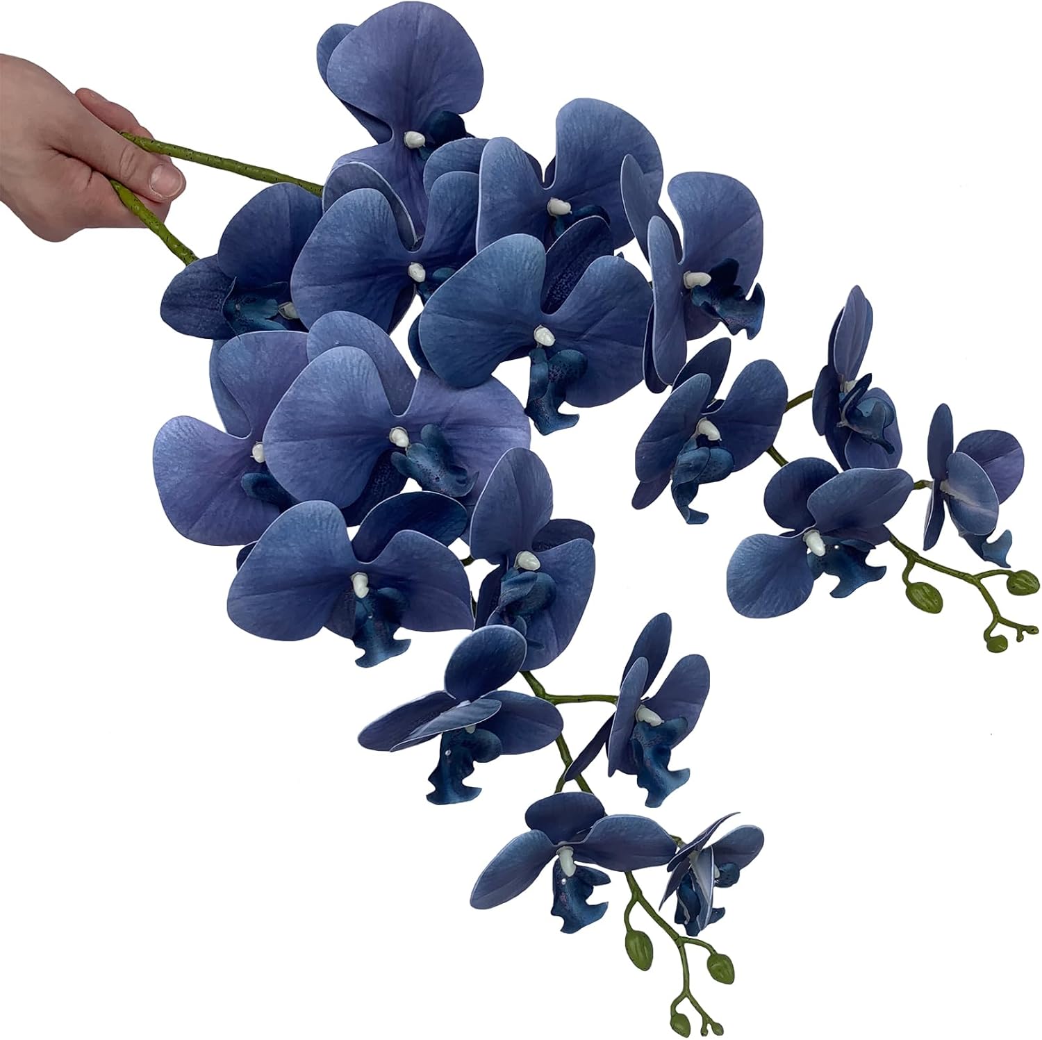 FagusHome Artificial Phalaenopsis Flowers Branches 9 Large Blooms Artificial Orchid Flowers Stem Plants 42 Inches 2 Pcs for Home Wedding Décor (Blue)