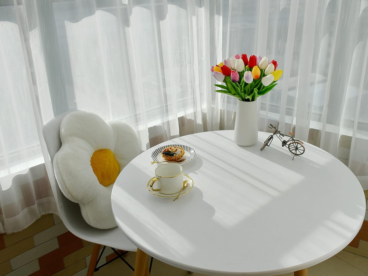 Mandy's 20pcs Pure White Flowers Artificial Tulip Silk Flowers 13.5" in Bulk Home Kitchen Wedding Decorations