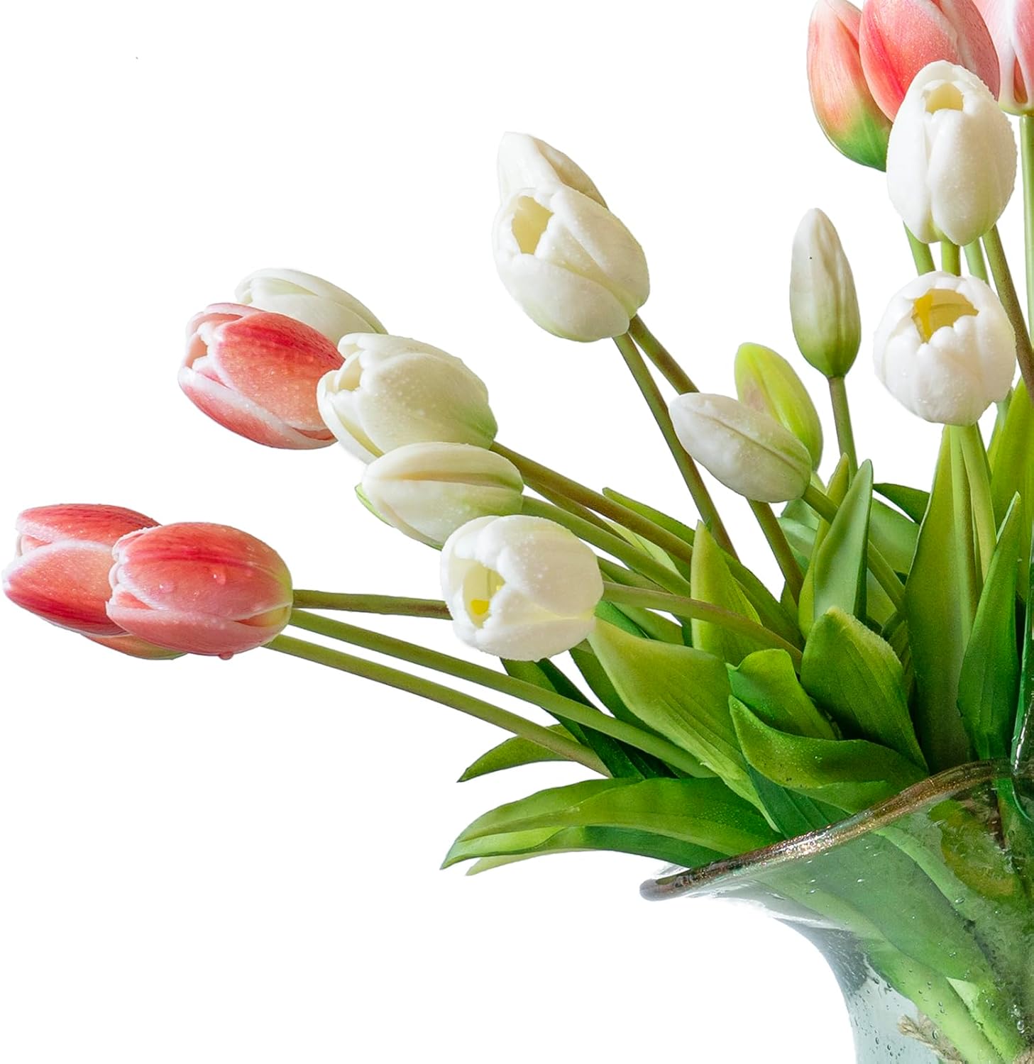 DUYONE 15pcs Artificial Tulips Flowers, Real Touch Latex Bouquet, Fake Tulips for Office Wedding Party Home Kitchen Garden Decoration(White,15pcs)