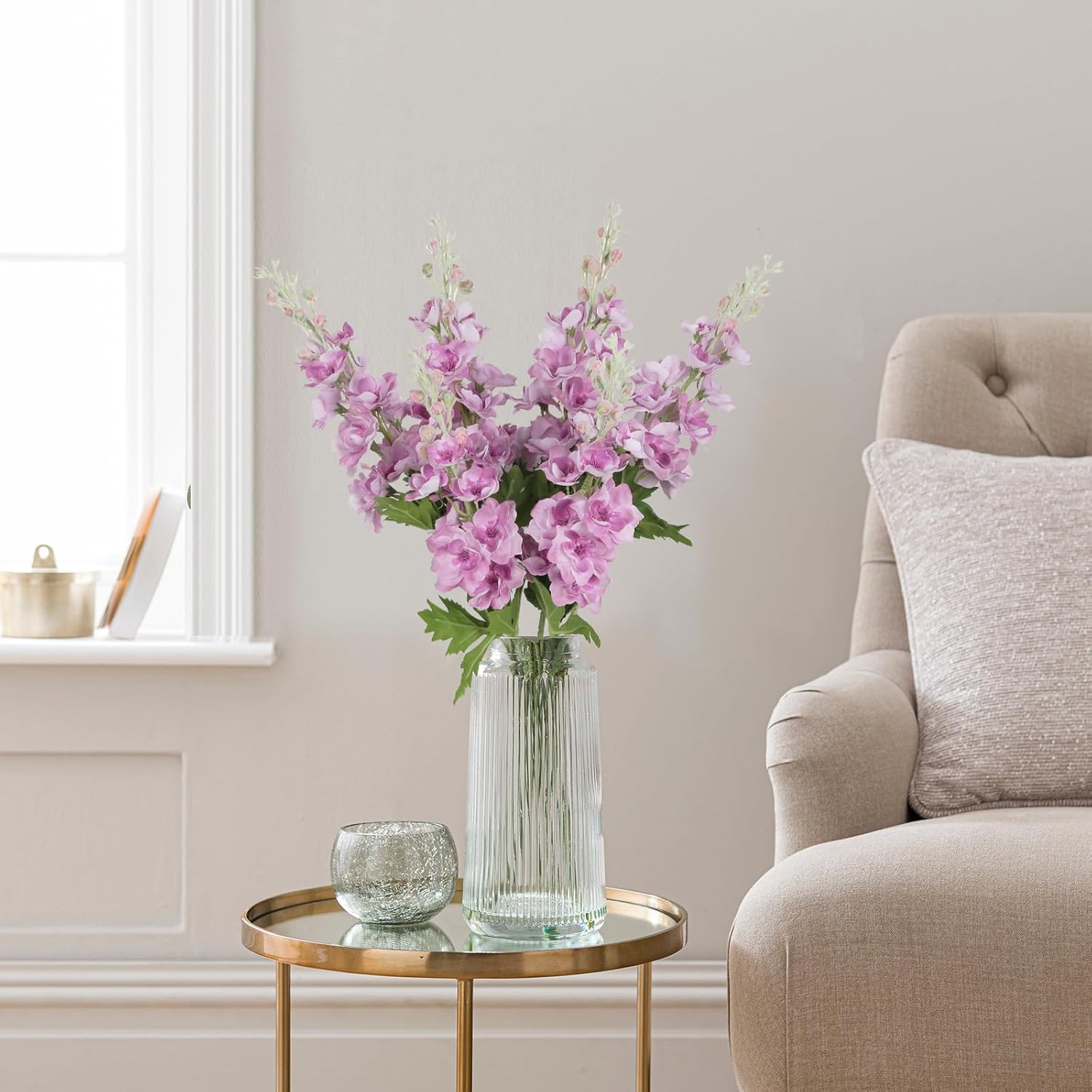 INSUNSIX Blue Silk Flowers 6PCS Real Touch Delphinium Artificial Flowers Blue Larkspur Faux Flowers Realistic Tall Flowers for Vase Wedding Centerpieces for Tables Home Decor (Blue)