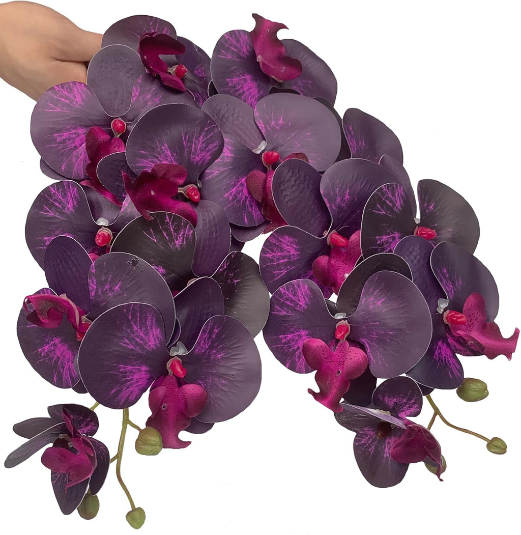 FagusHome 32" Artificial Phalaenopsis Flowers 6 Pcs with 4 Bundles Leaves Artificial Orchid Flowers Stem Plants for Home Décor (6Pcs)