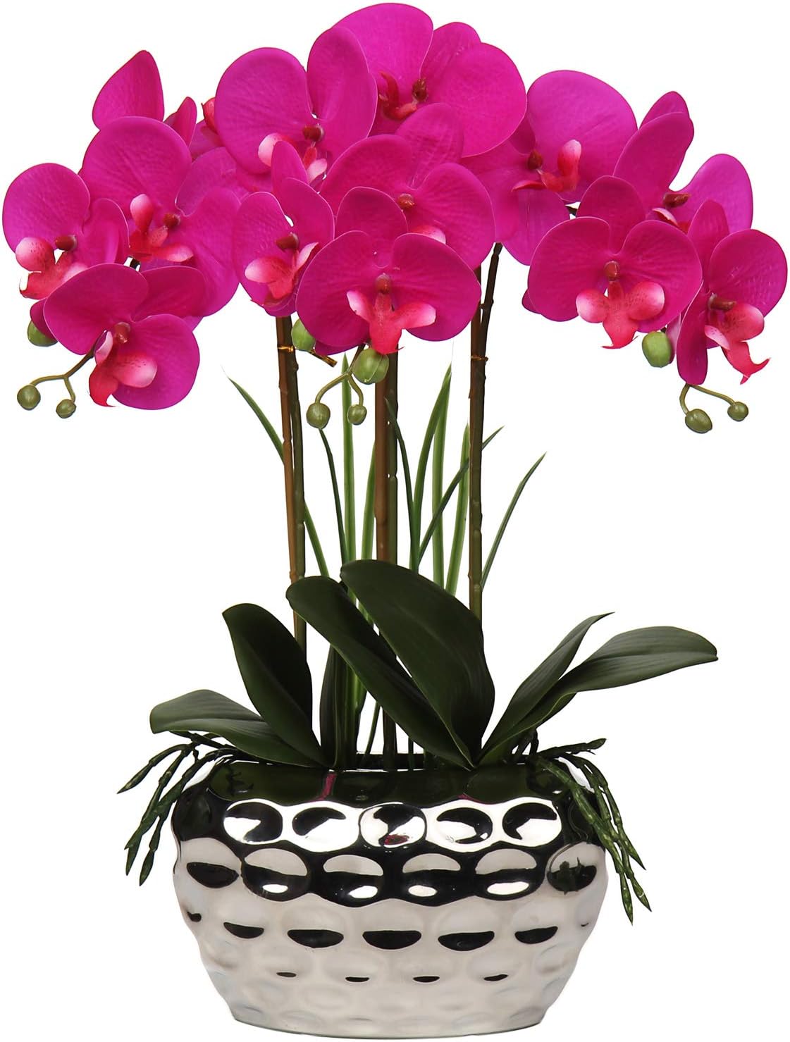 Briful Artificial Orchid, Faux Phalaenopsis Orchid Silk Flower Arrangement Tall Fake Orchid Flowers Plant Ceramics Pot Arrangements for Home Table Office Party Table Decor (Orchid #05)