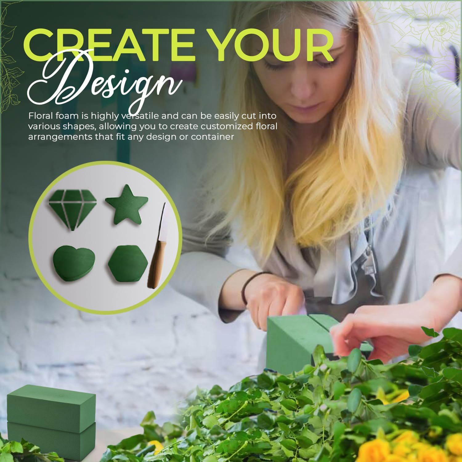 Caliko - 4x Wet Brick Floral Foam Block | 23x11x7cm Large Wet Florist Foam Bricks for Fresh Flowers | Flower Foam Blocks for Wedding Aisle, Birthdays | Home Decoration Flower Arranging Accessories.